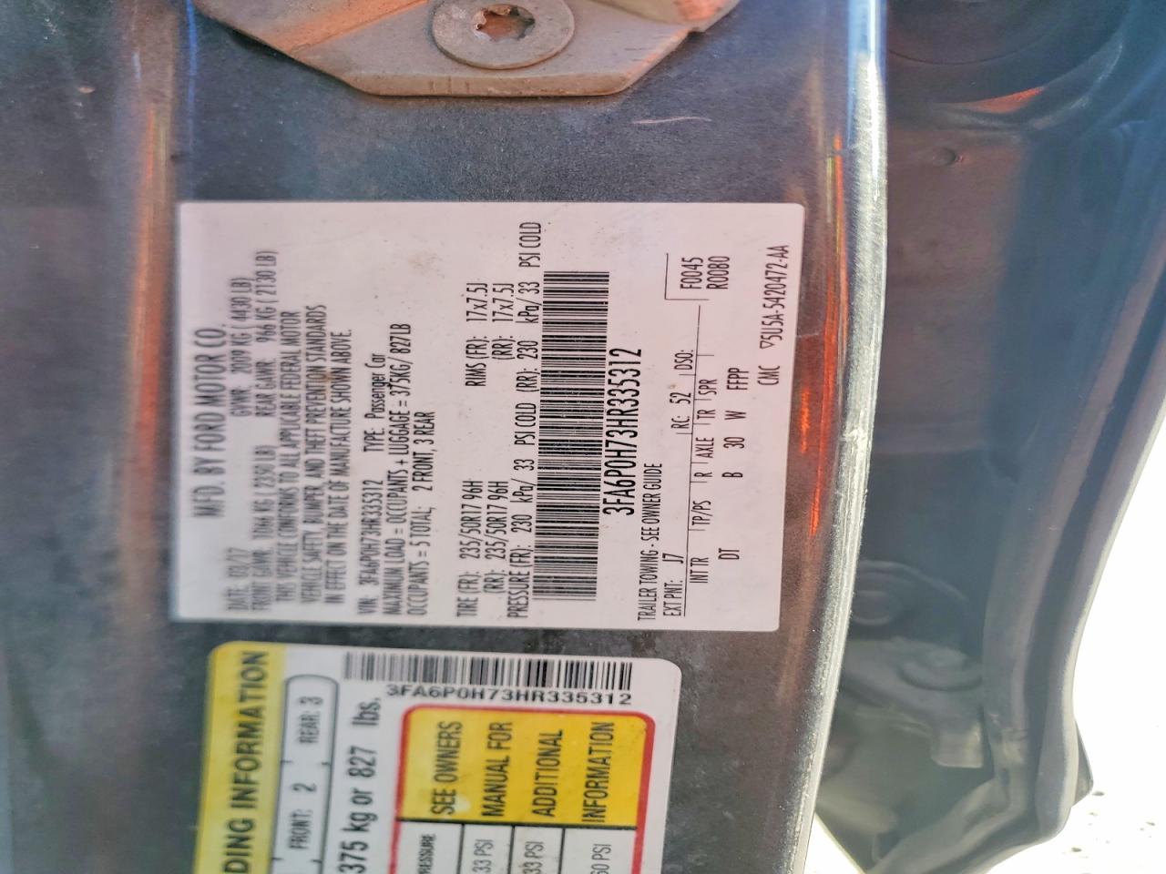 2017 FORD FUSION SE photo 12
