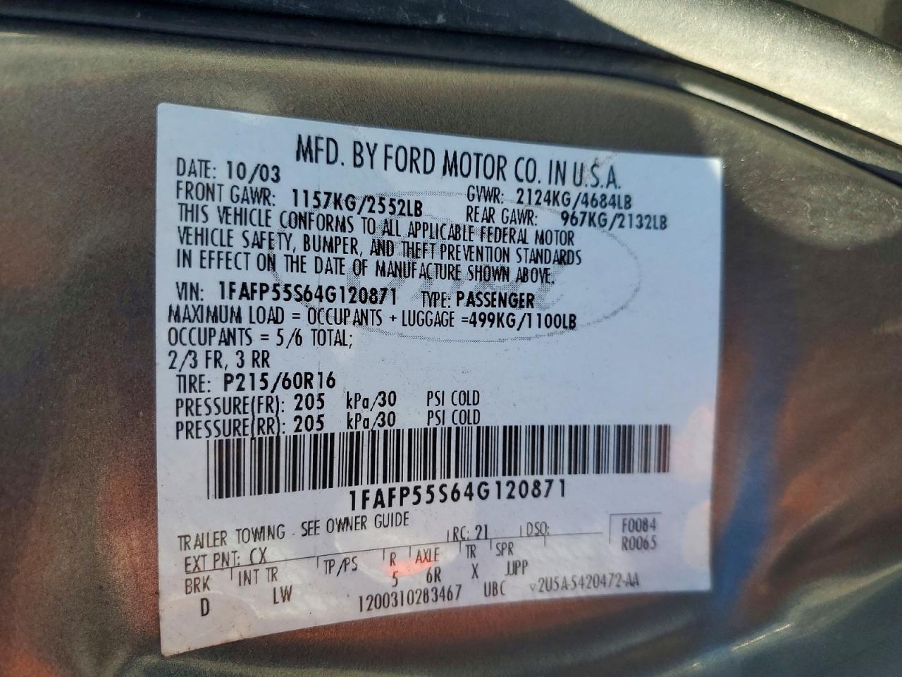 2004 FORD TAURUS SES photo 12