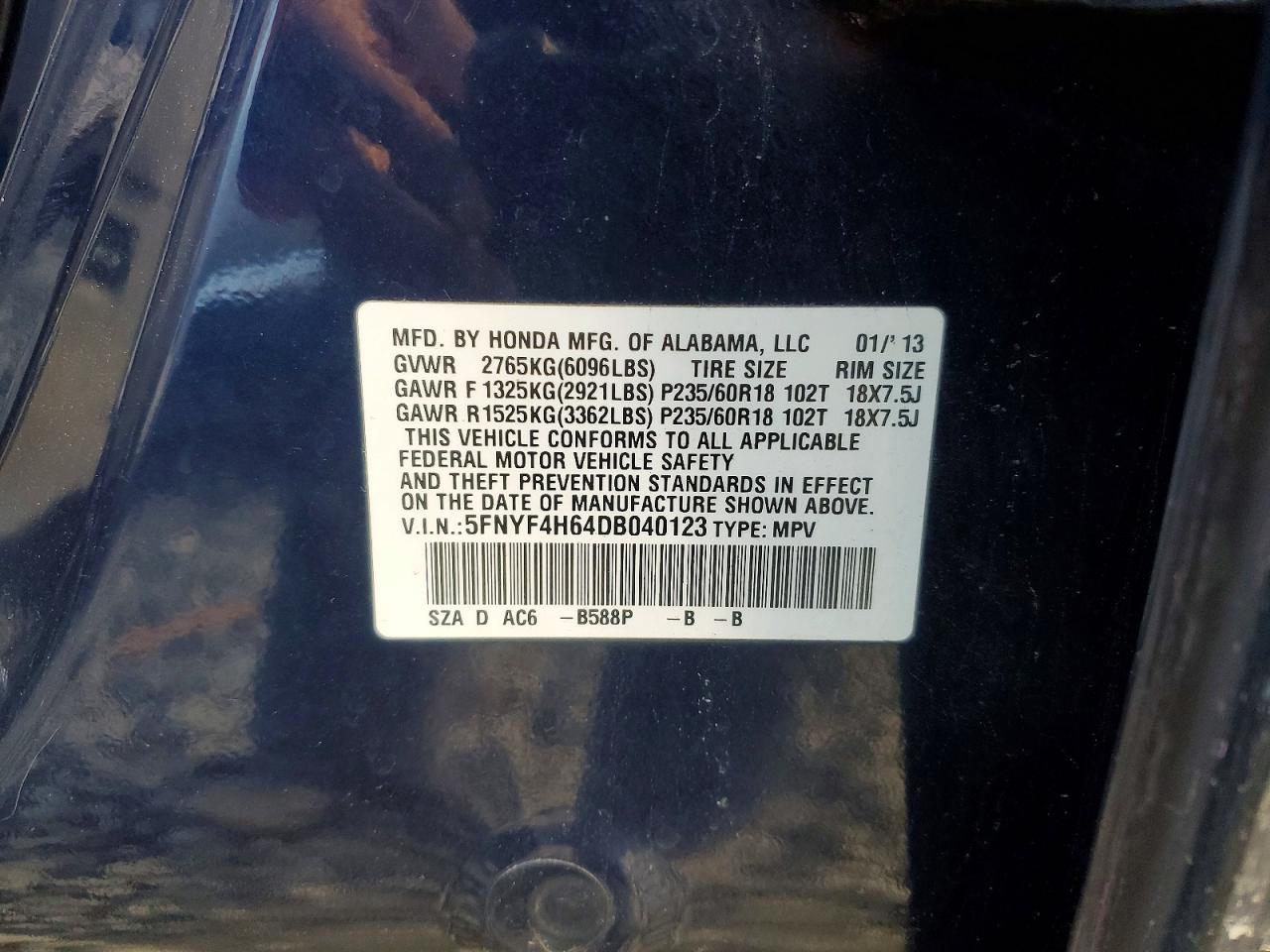 2013 HONDA PILOT EXL photo 13