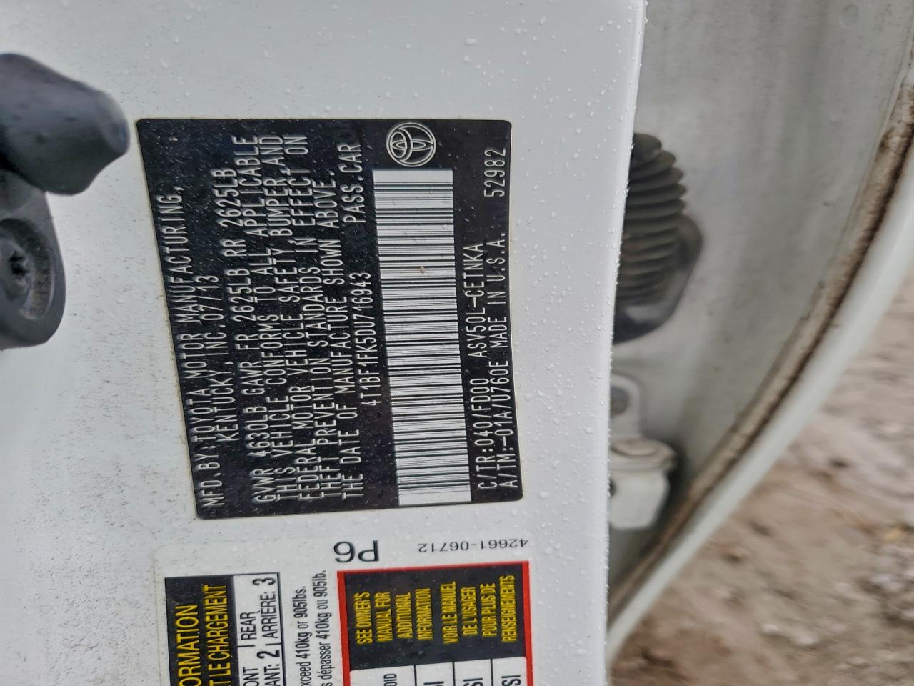 2013 TOYOTA CAMRY L photo 12