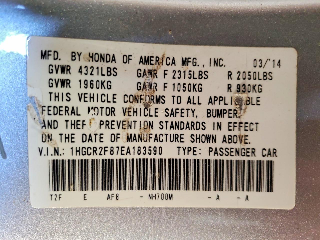 2014 HONDA ACCORD EXL photo 12