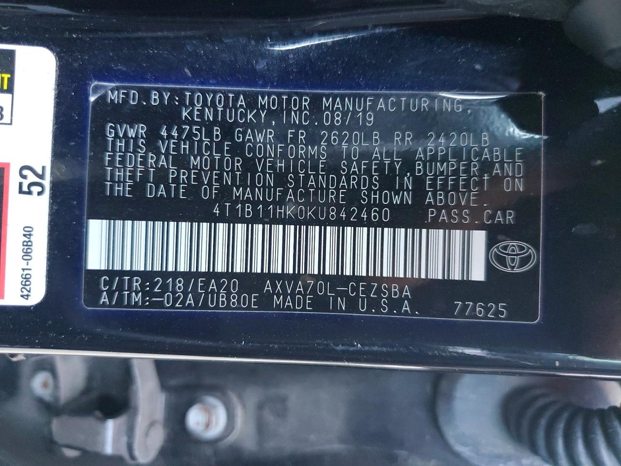 2019 TOYOTA CAMRY SE photo 13