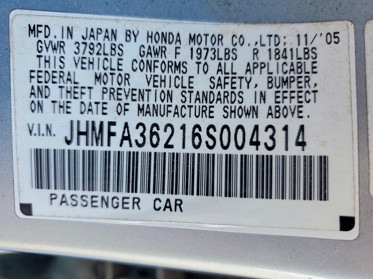 2006 HONDA CIVIC HYBRID photo 25