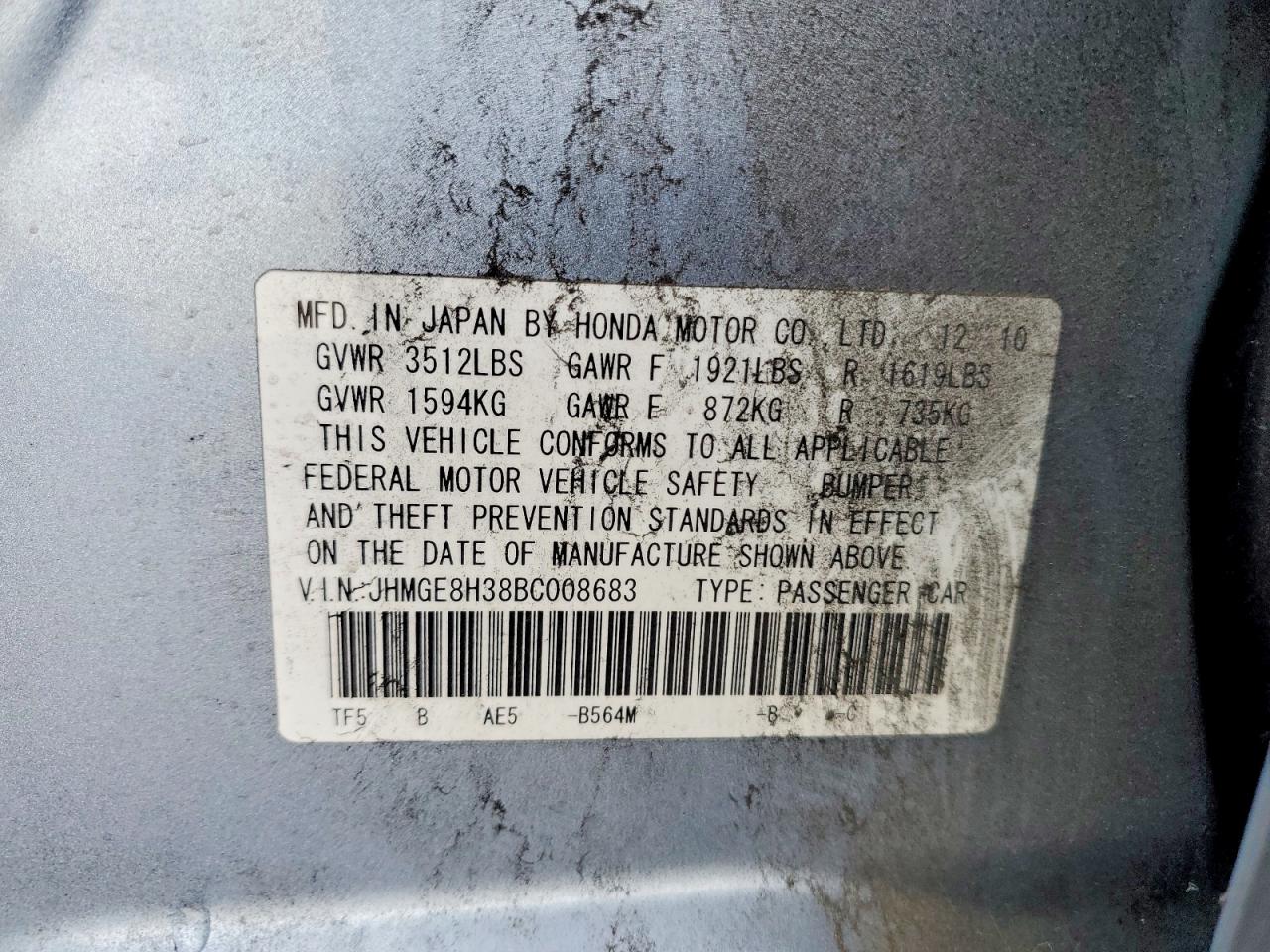 2011 HONDA FIT photo 12