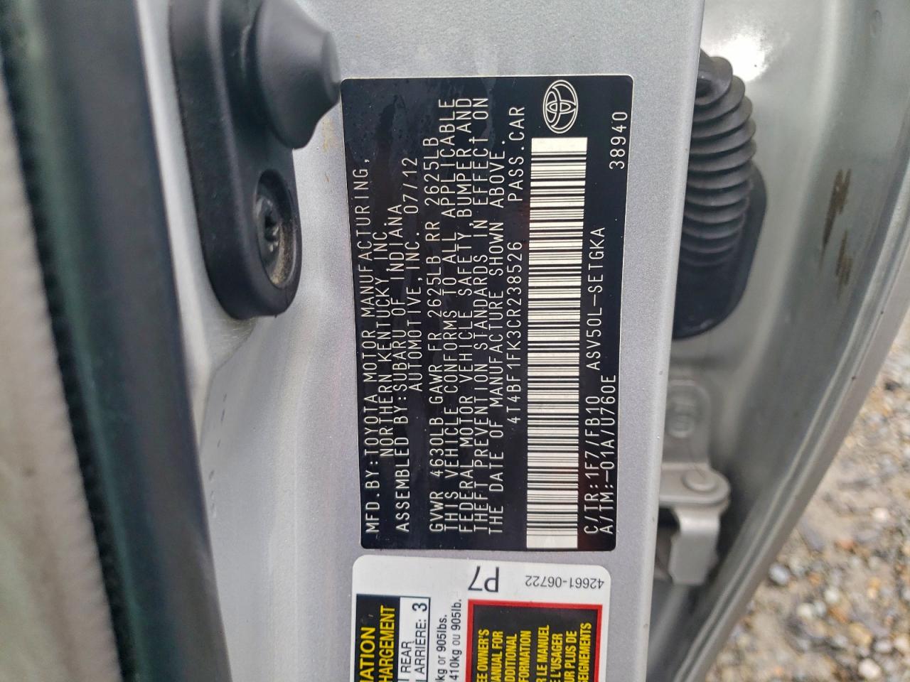 2012 TOYOTA CAMRY BASE photo 13