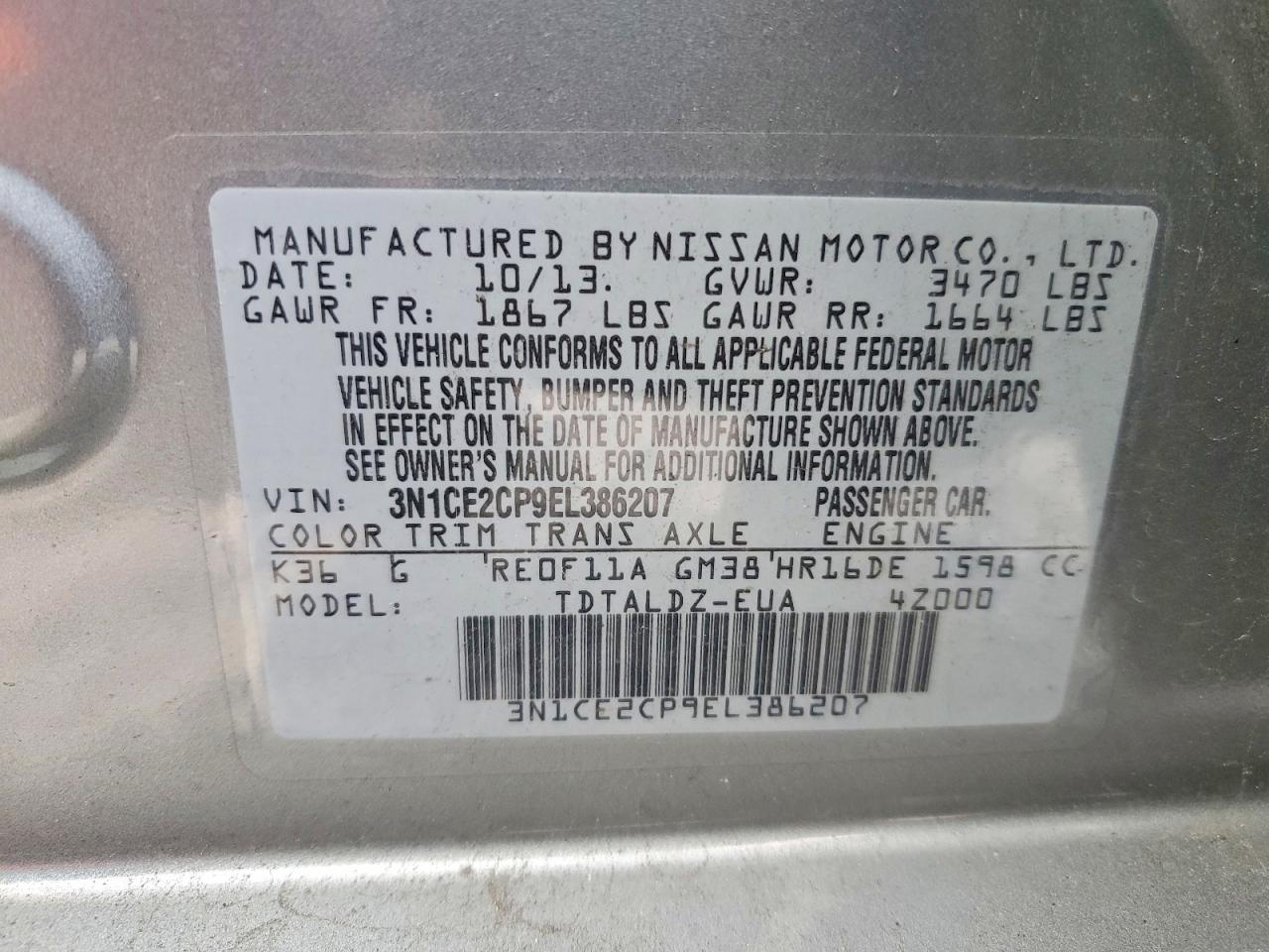 2014 NISSAN VERSA NOTE SV photo 13