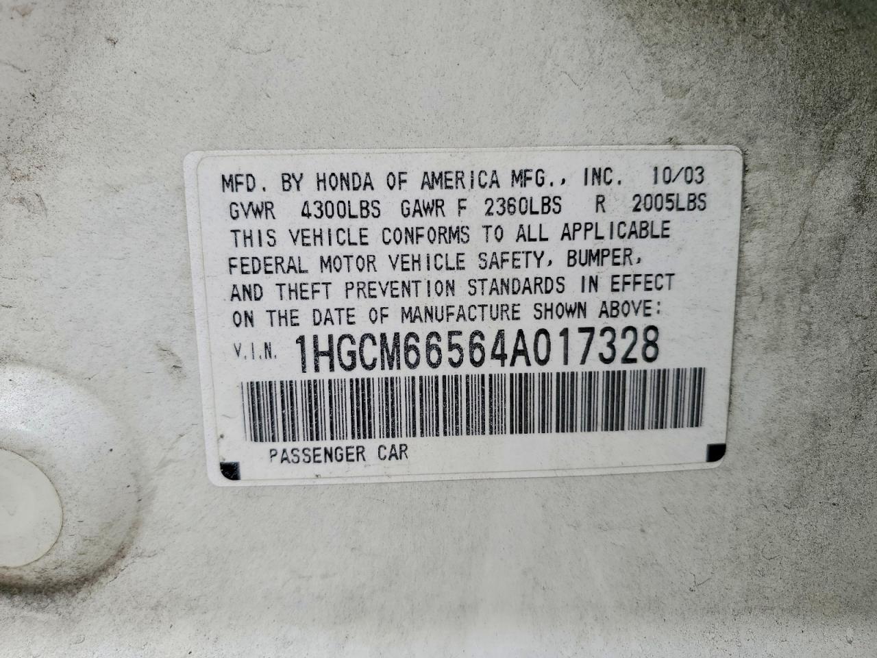 2004 HONDA ACCORD EX photo 12