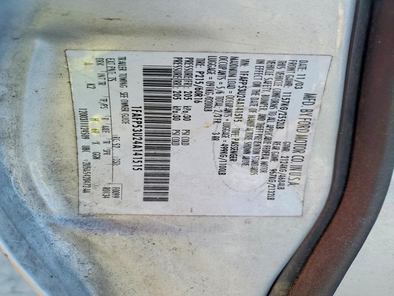 2004 FORD TAURUS SE photo 12