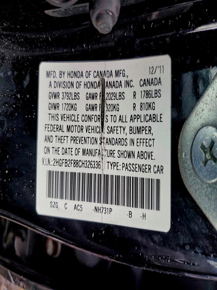 2012 HONDA CIVIC EX photo 12