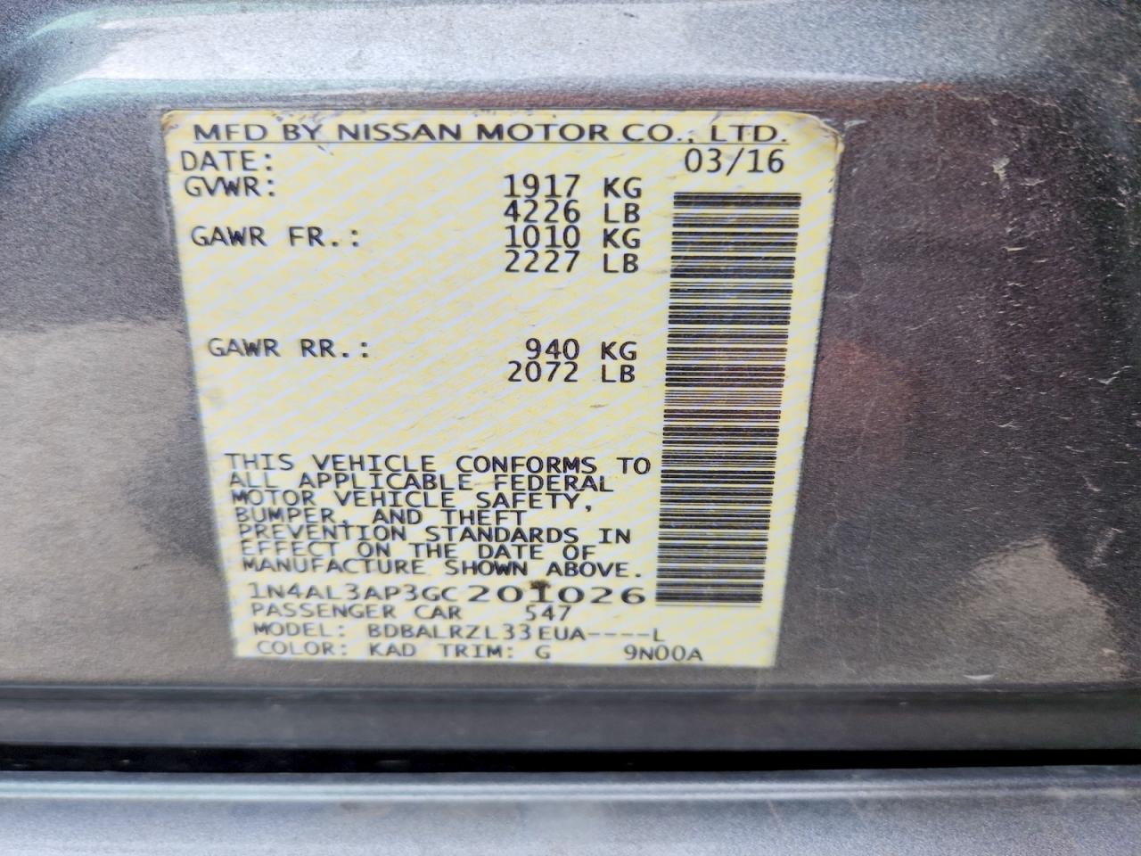2016 NISSAN ALTIMA 2.5 photo 13