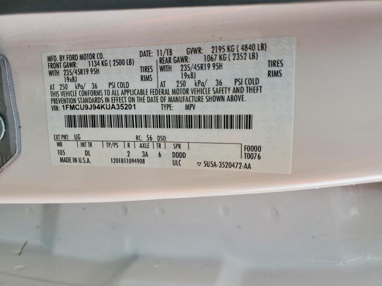2019 FORD ESCAPE TITANIUM photo 13