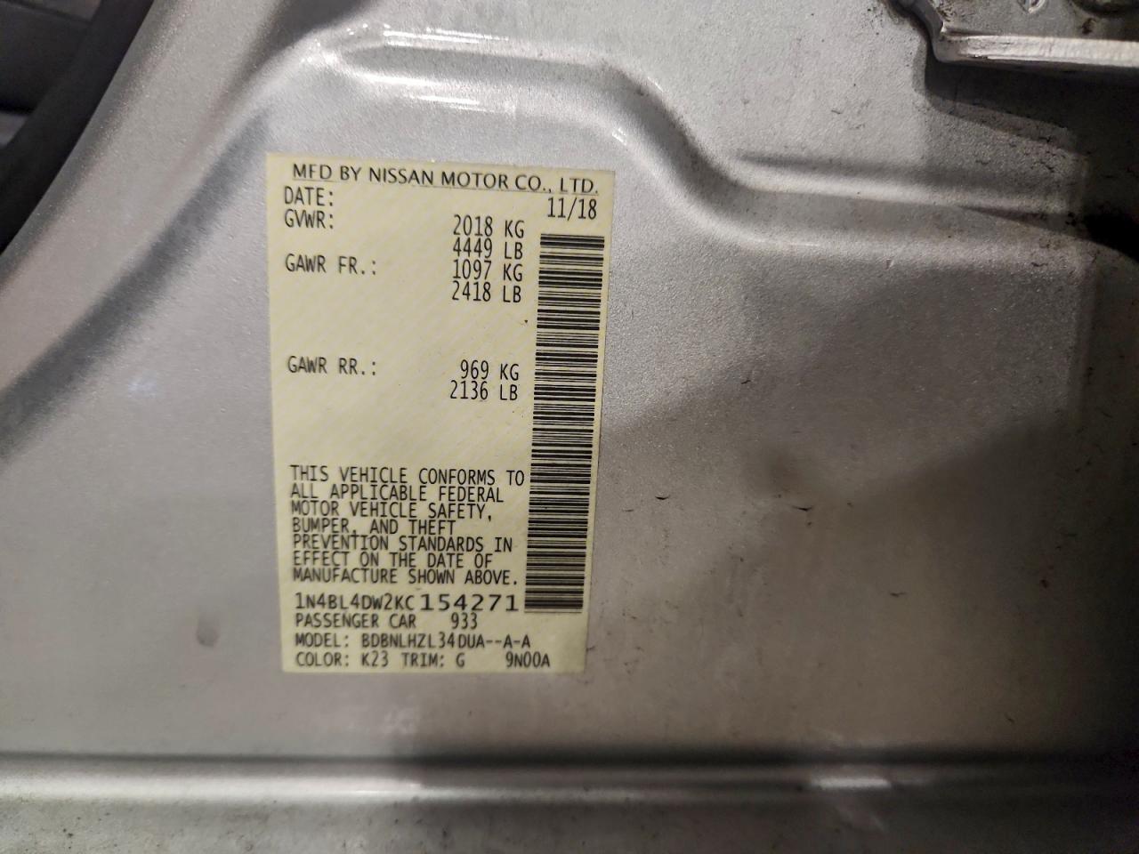 2019 NISSAN ALTIMA SV photo 13