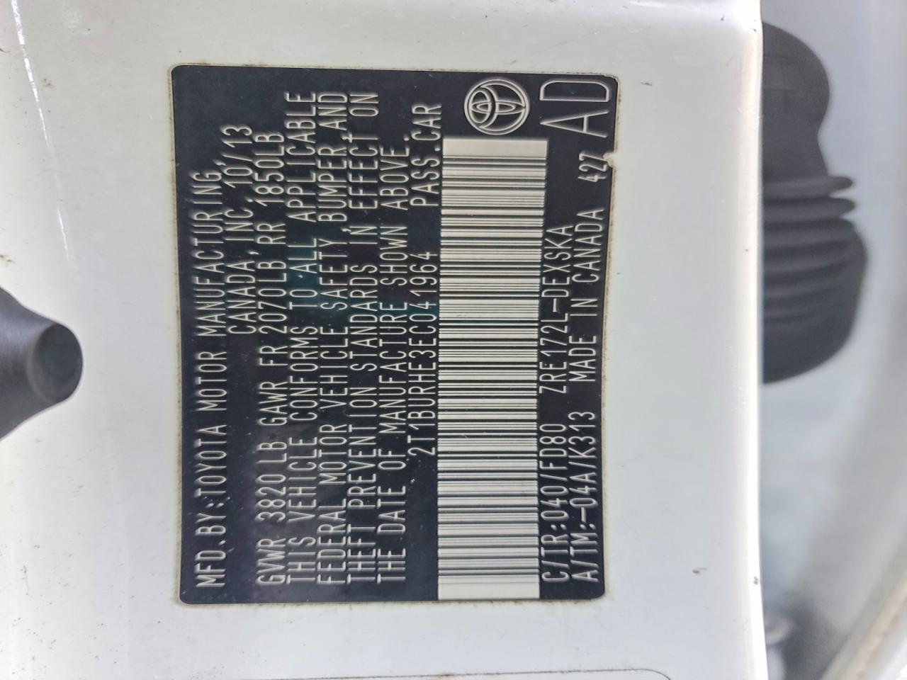2014 TOYOTA COROLLA L photo 13