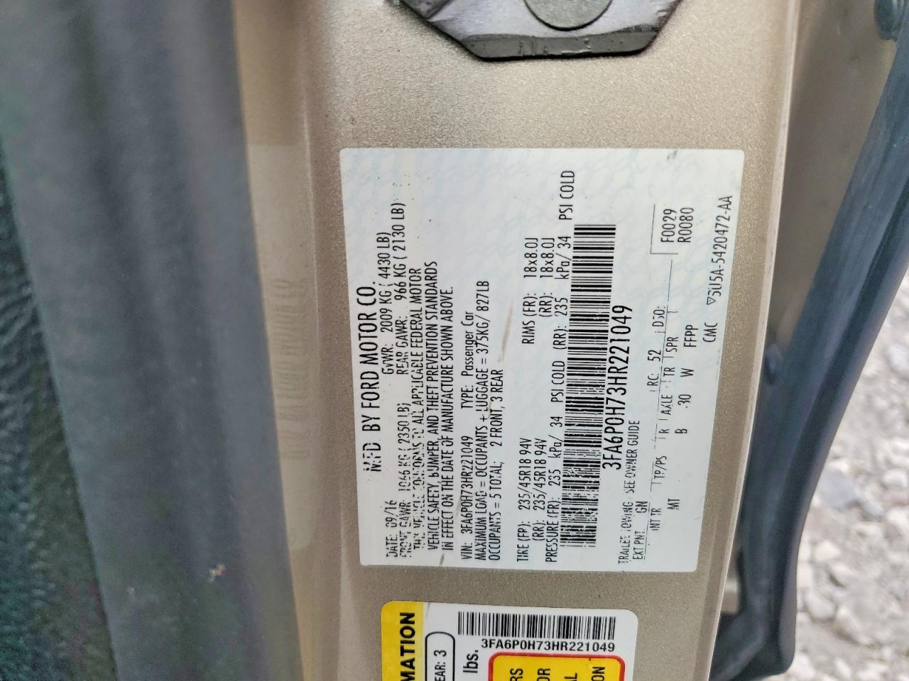 2017 FORD FUSION SE photo 12