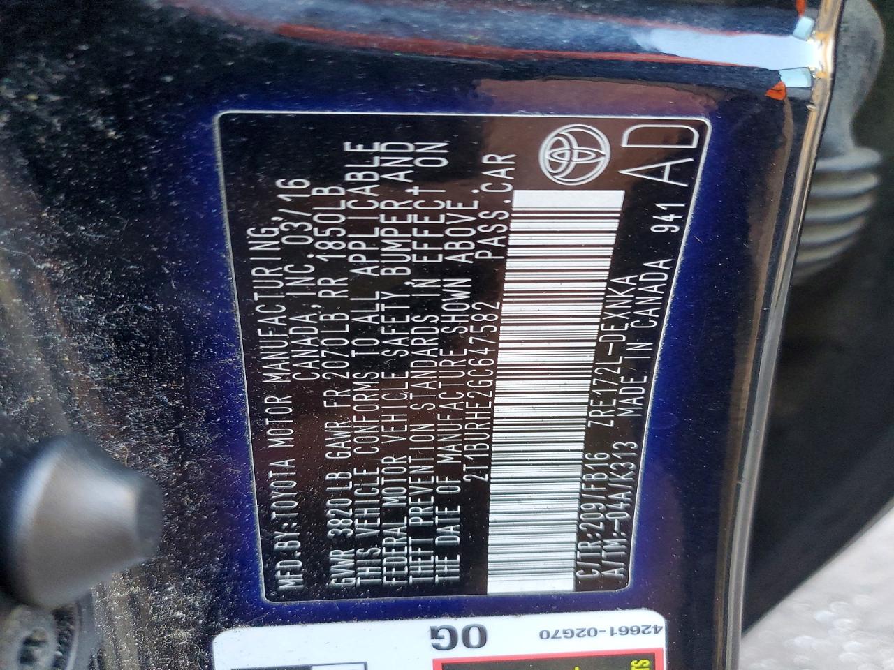 2016 TOYOTA COROLLA L photo 13