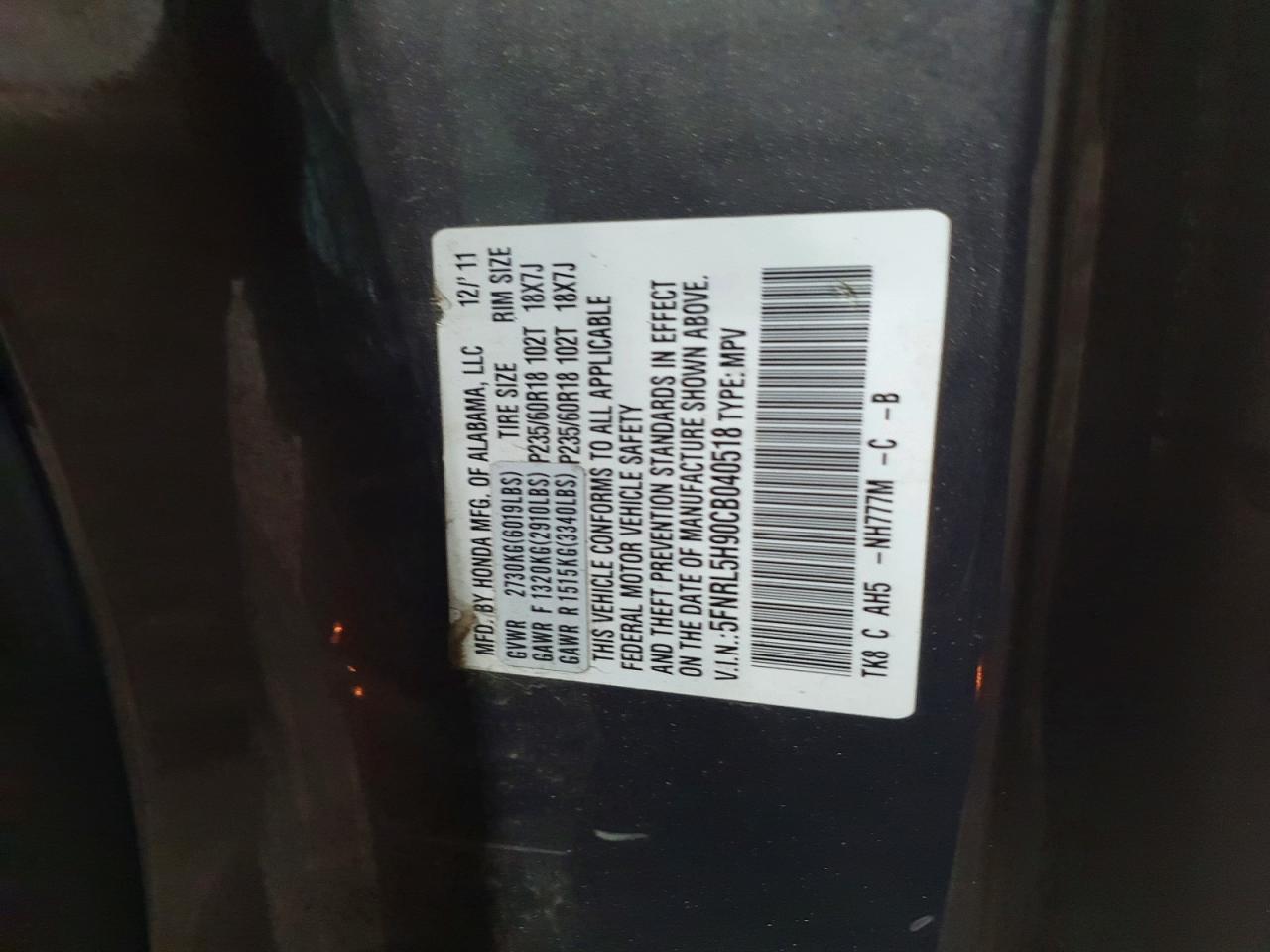2012 HONDA ODYSSEY TOURING photo 13
