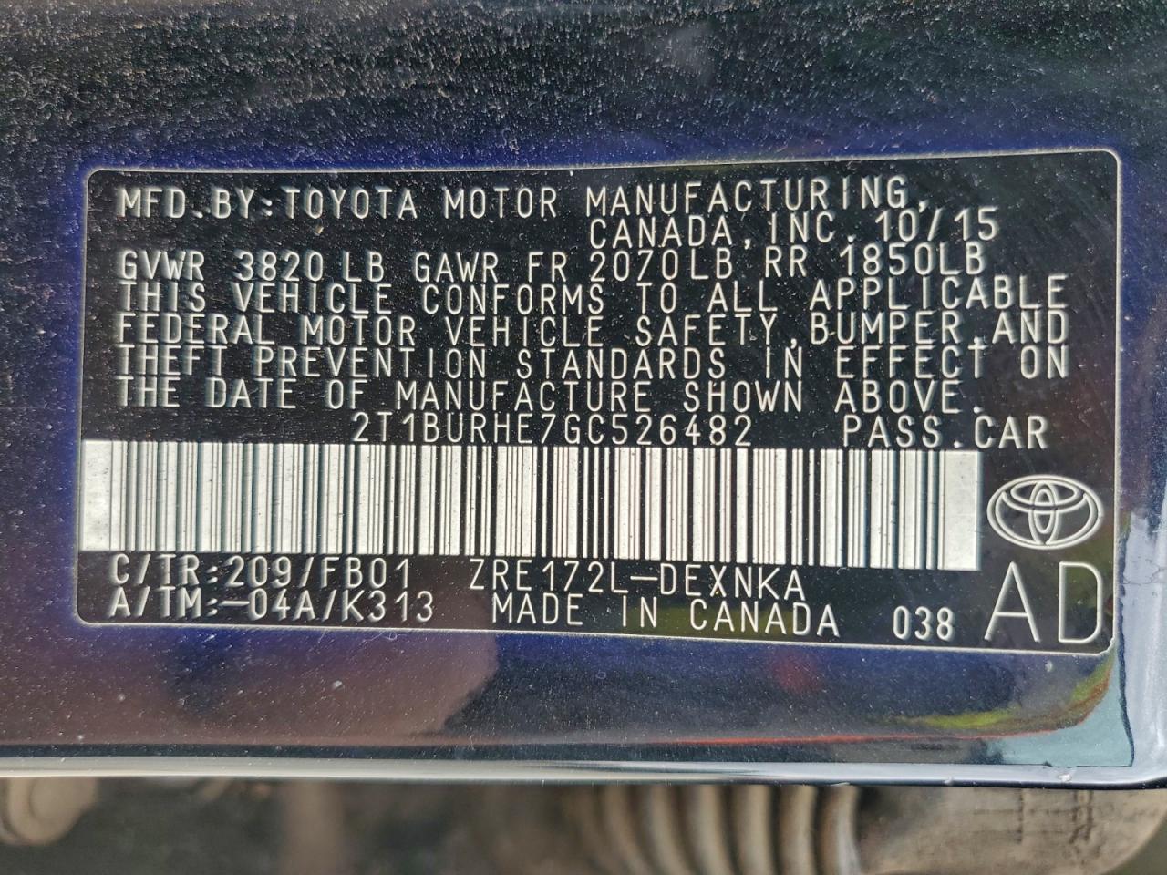 2016 TOYOTA COROLLA L photo 12