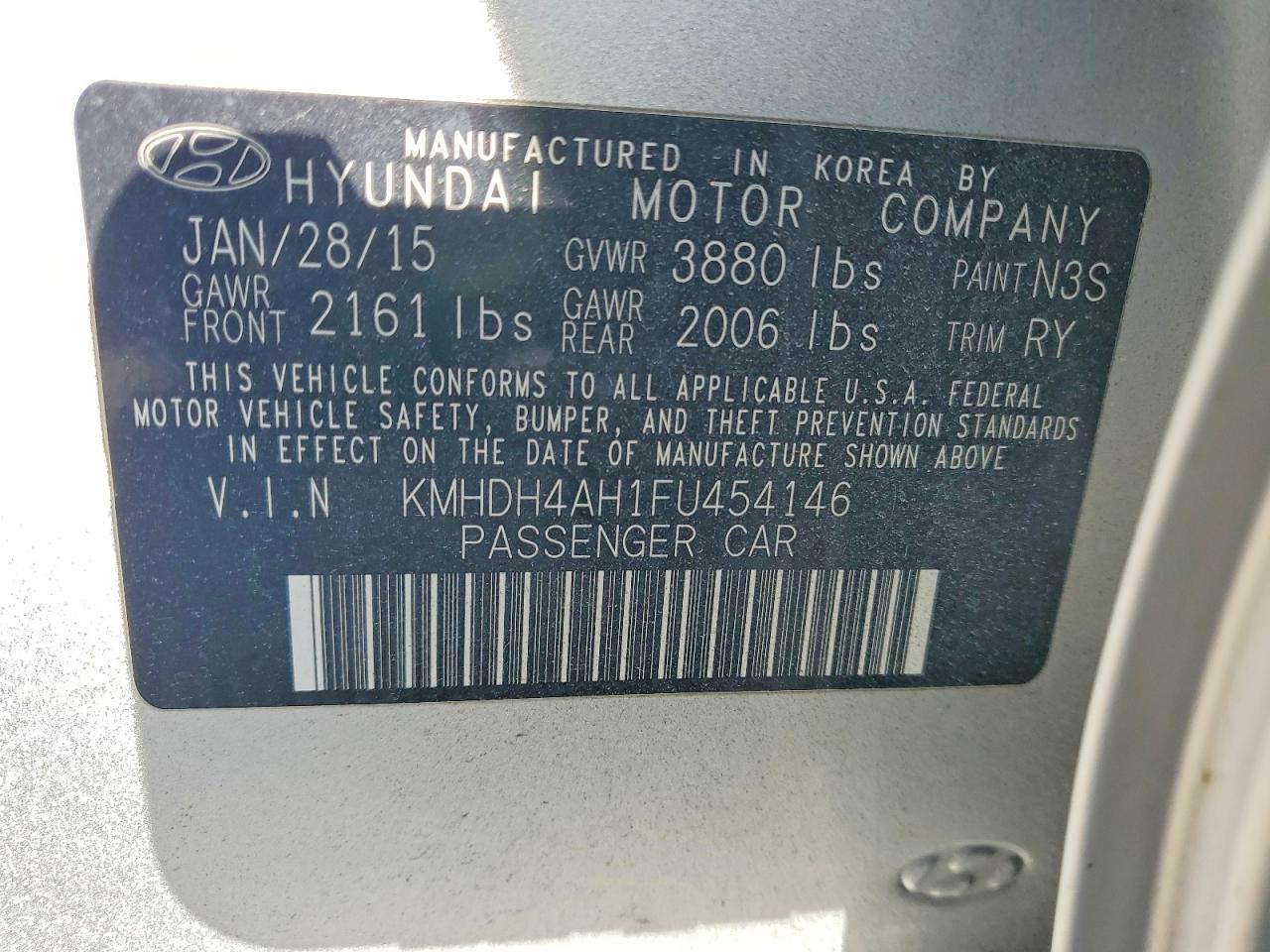 2015 HYUNDAI ELANTRA SE photo 12