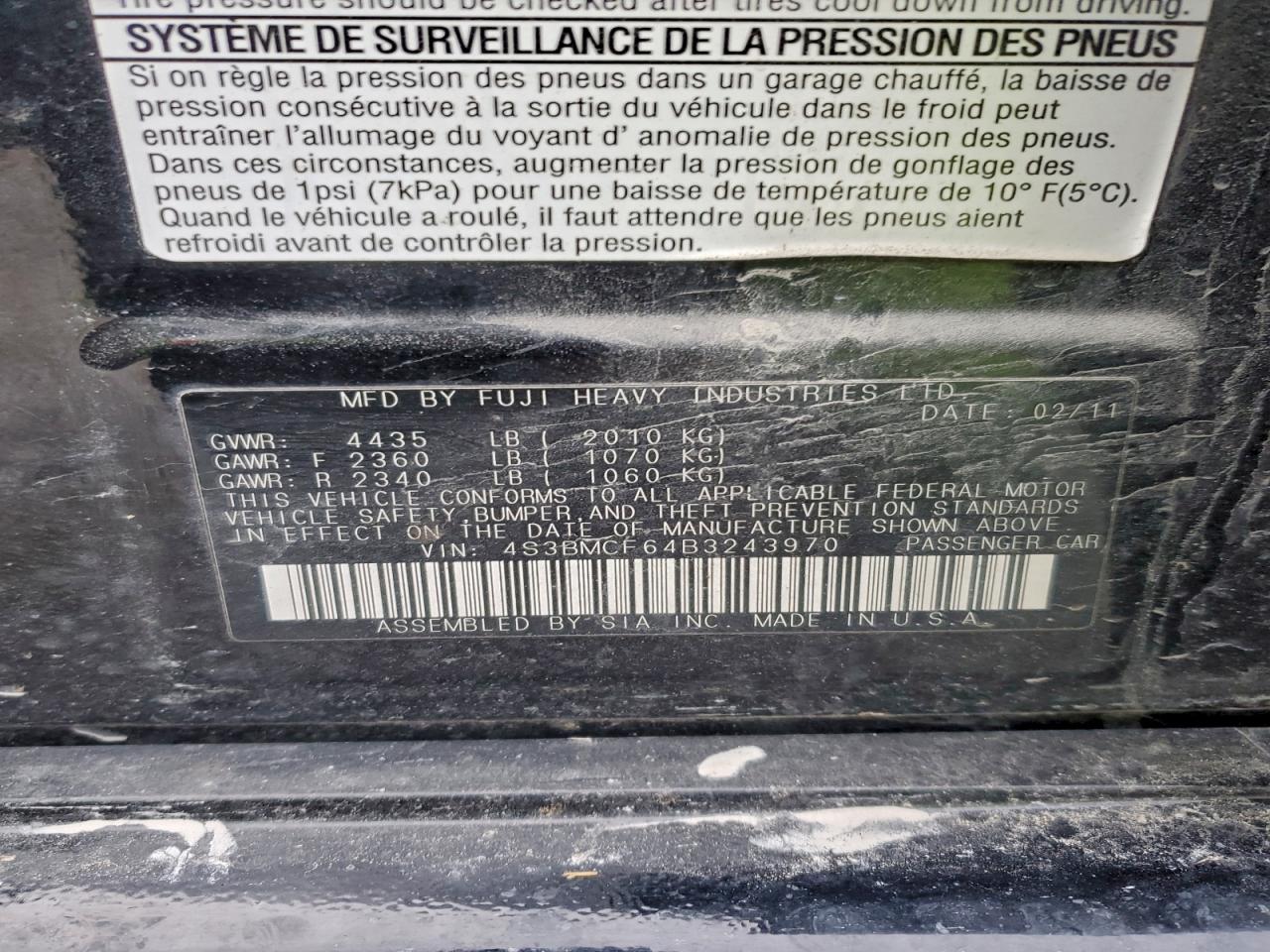 2011 SUBARU LEGACY 2.5I PREMIUM photo 12