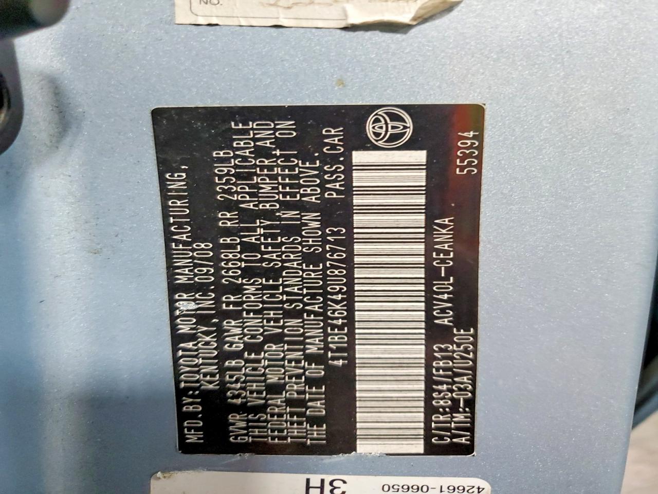 2009 TOYOTA CAMRY BASE photo 12