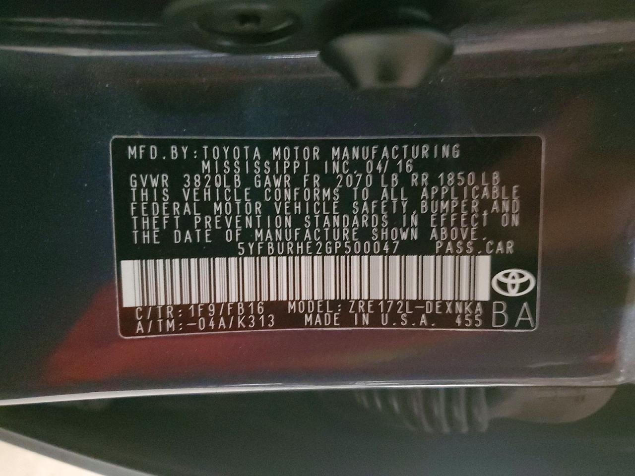 2016 TOYOTA COROLLA L photo 13