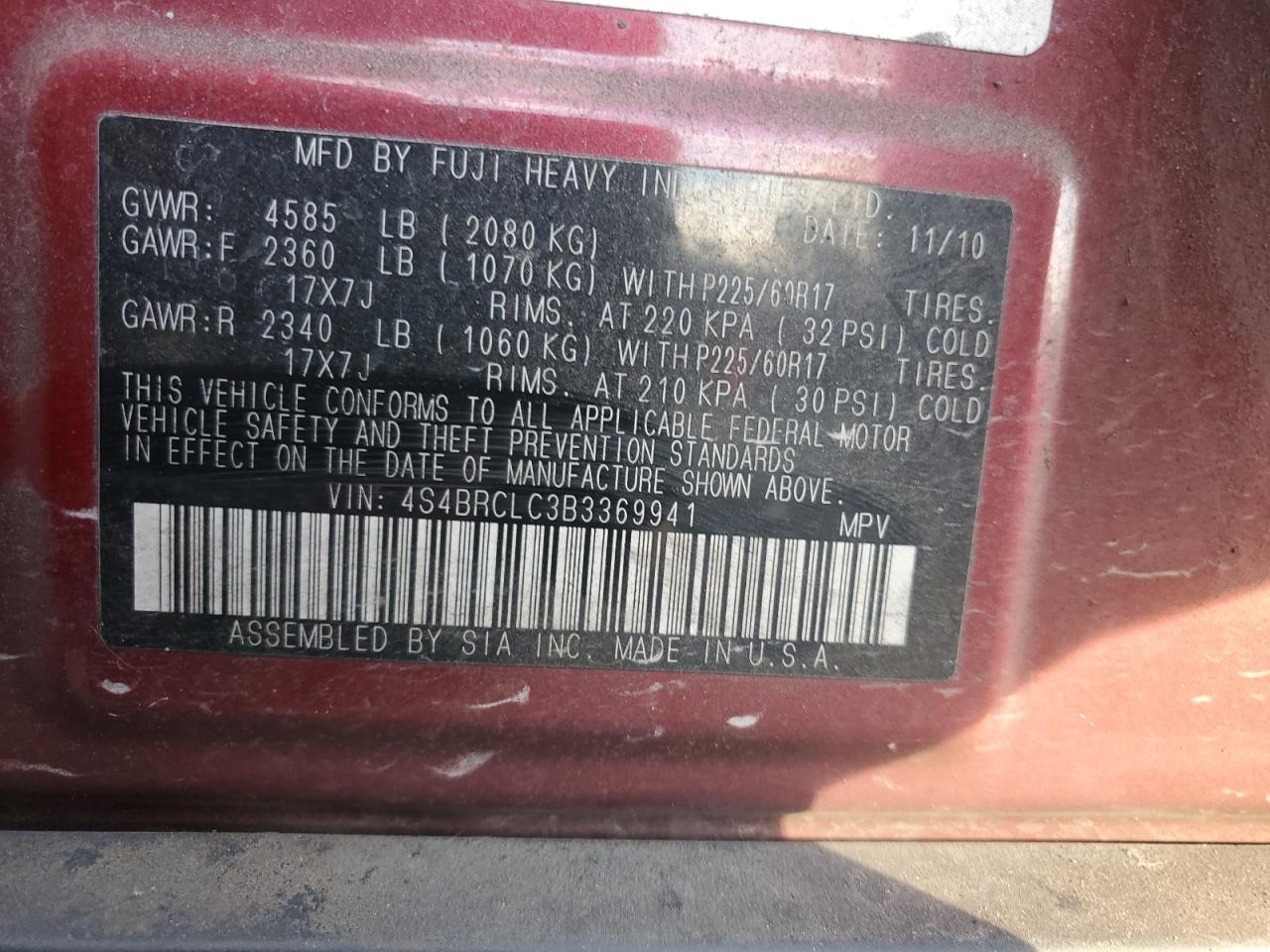 2011 SUBARU OUTBACK 2.5I LIMITED photo 13