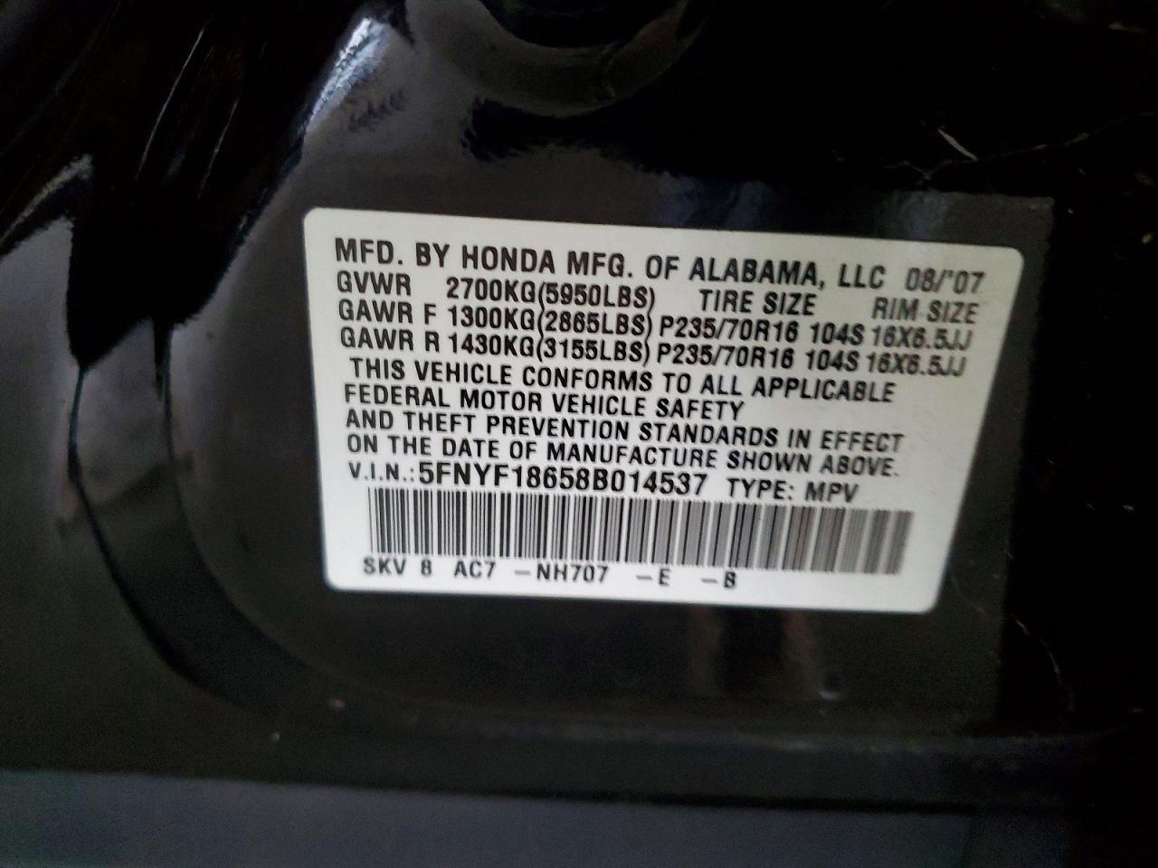 2008 HONDA PILOT EXL photo 13