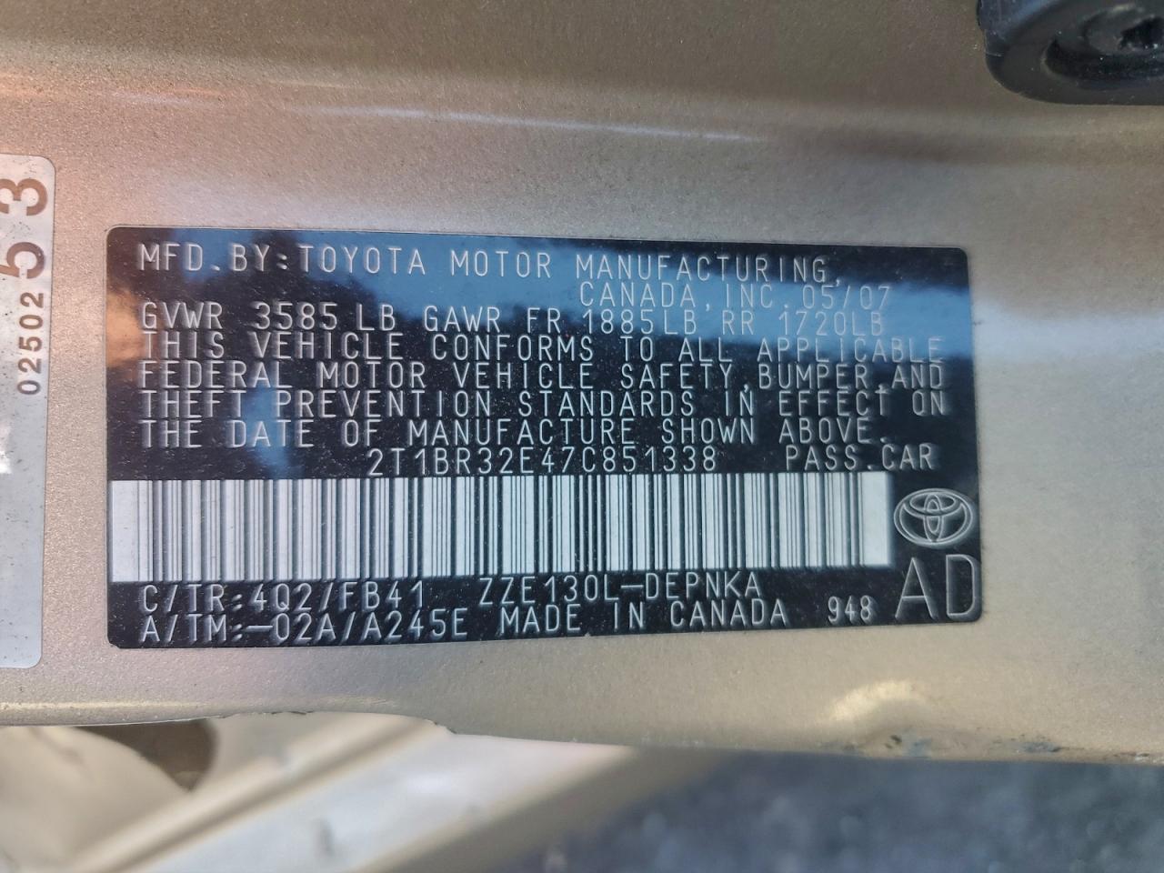 2007 TOYOTA COROLLA CE photo 12