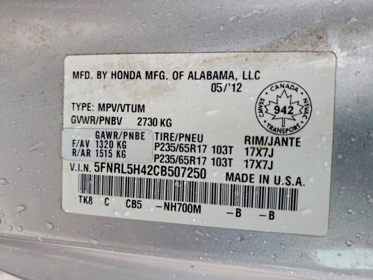 2012 HONDA ODYSSEY EX photo 14