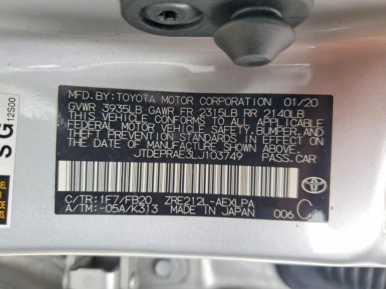 2020 TOYOTA COROLLA LE photo 12