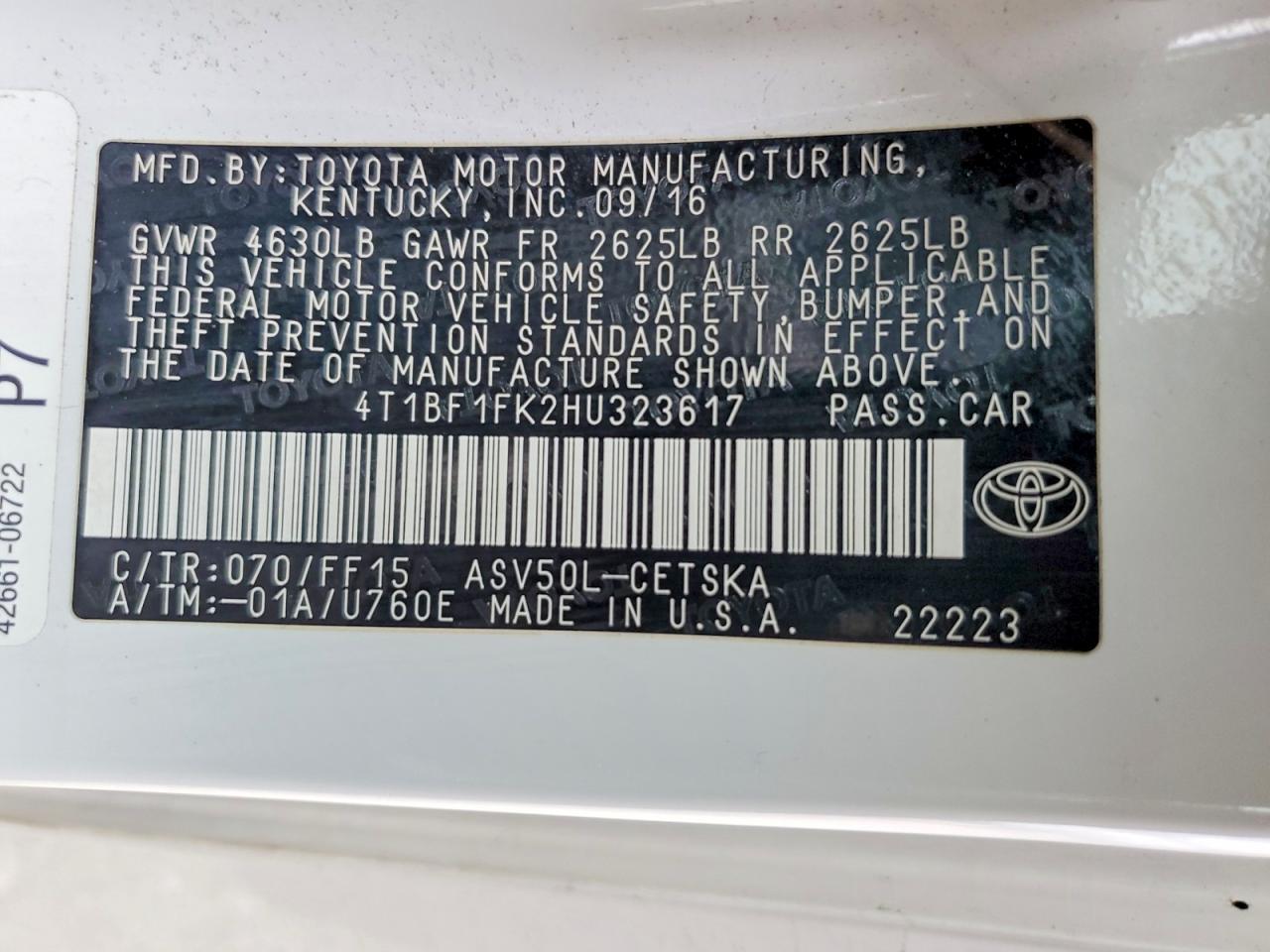 2017 TOYOTA CAMRY LE photo 12