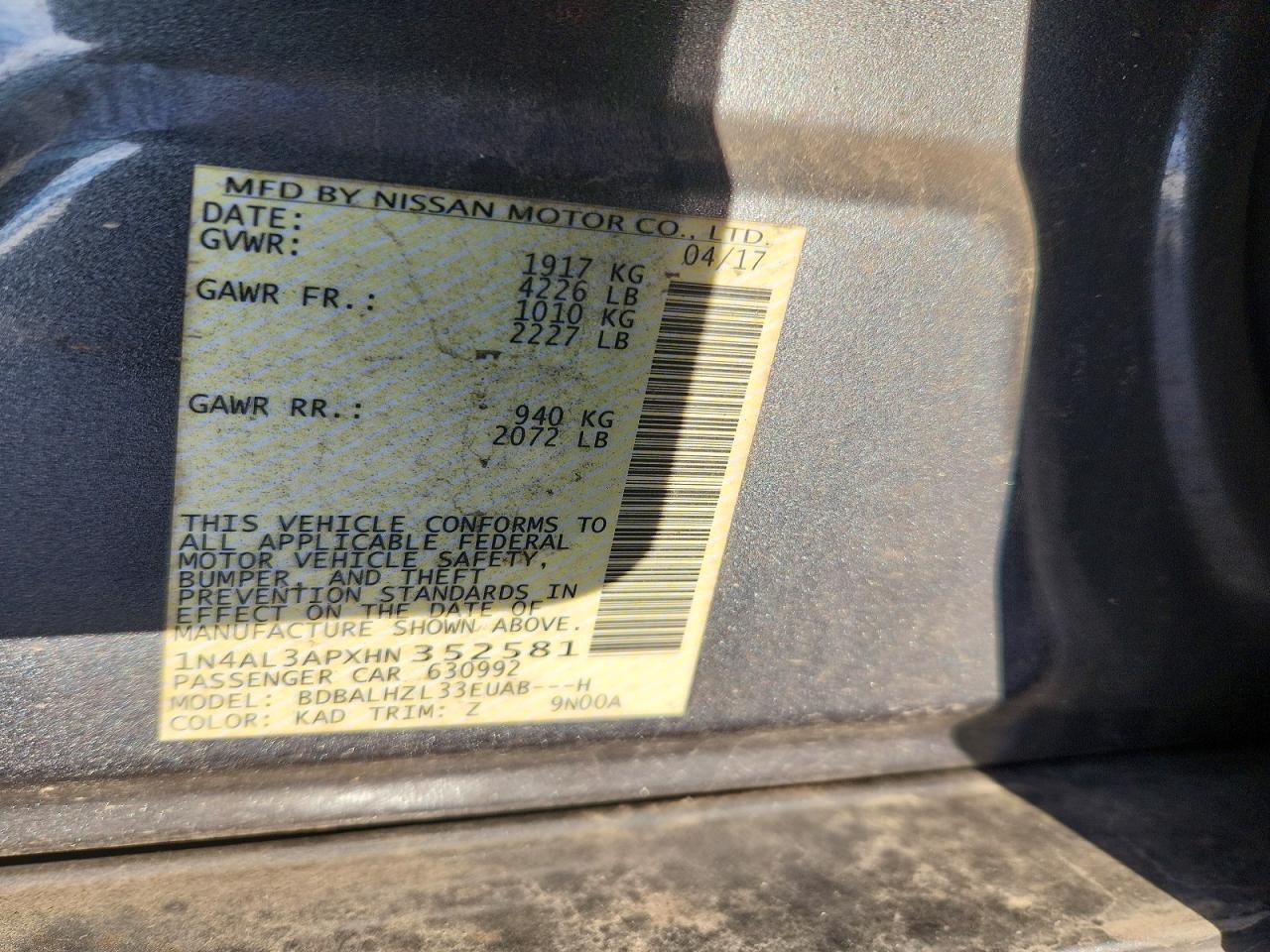 2017 NISSAN ALTIMA 2.5 photo 12