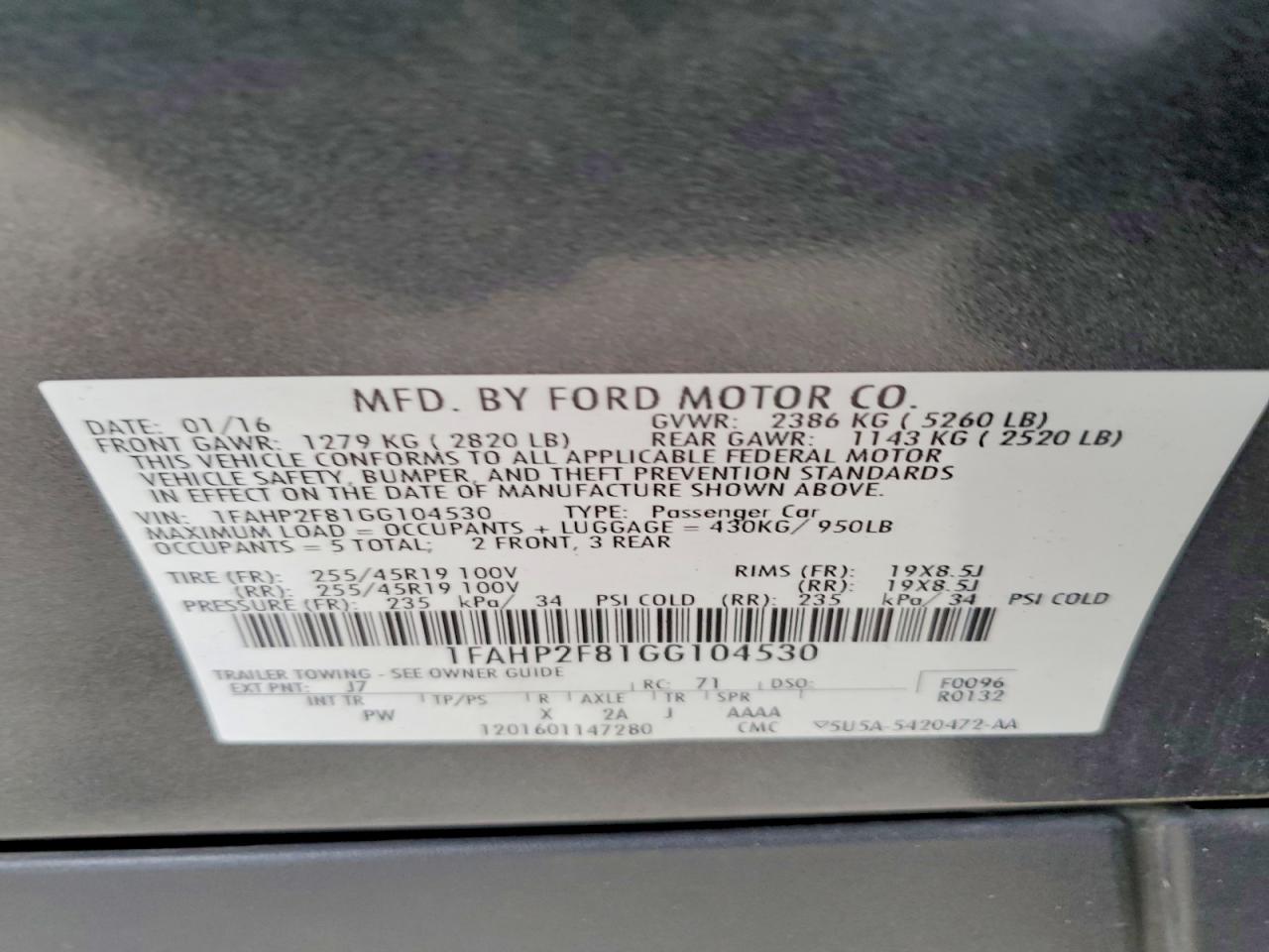 2016 FORD TAURUS LIMITED photo 12