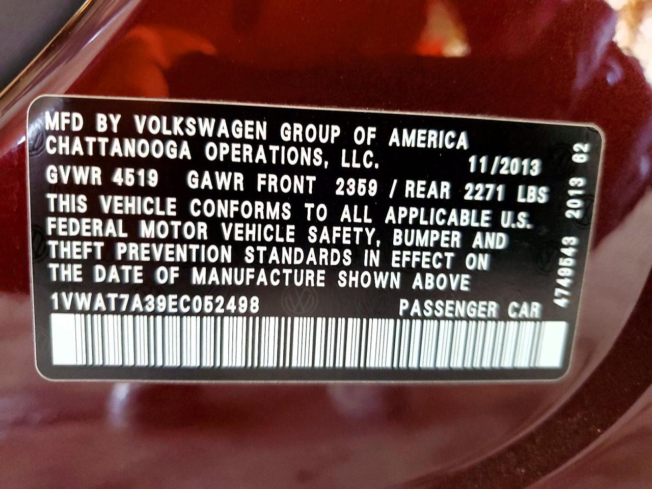 2014 VOLKSWAGEN PASSAT S photo 12