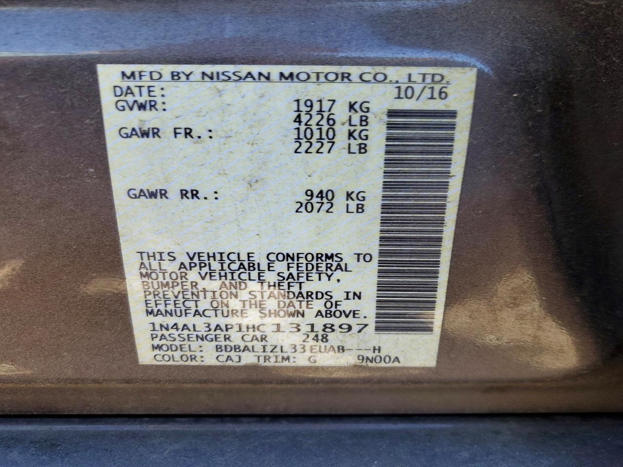 2017 NISSAN ALTIMA 2.5 photo 12