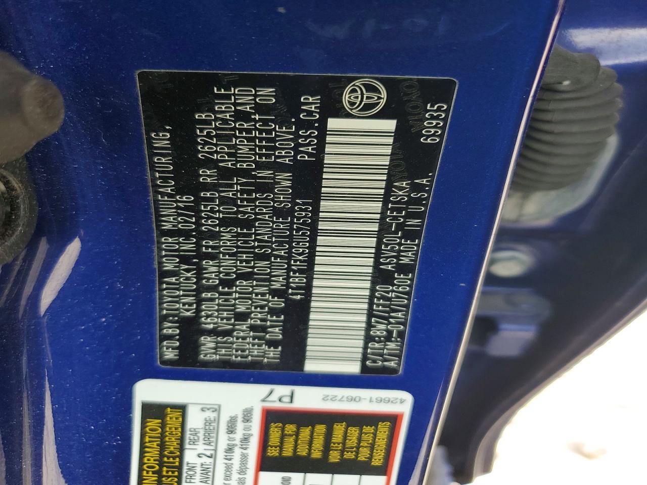 2016 TOYOTA CAMRY LE photo 13