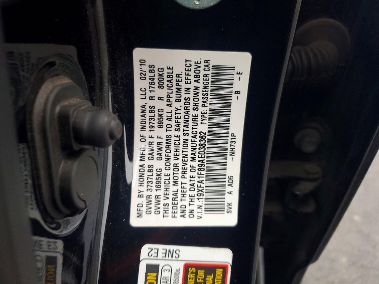 2010 HONDA CIVIC EX photo 12