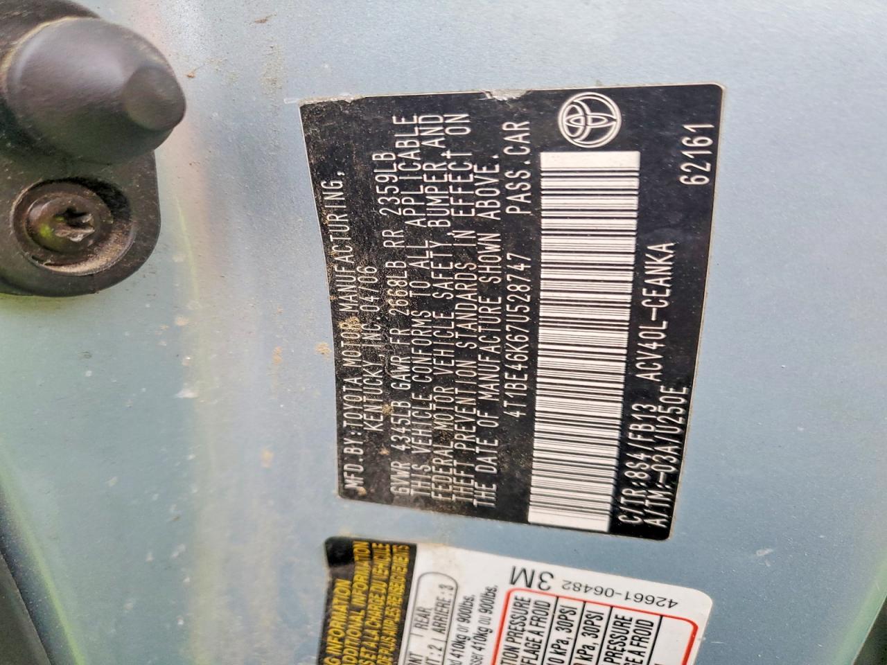 2007 TOYOTA CAMRY CE photo 13