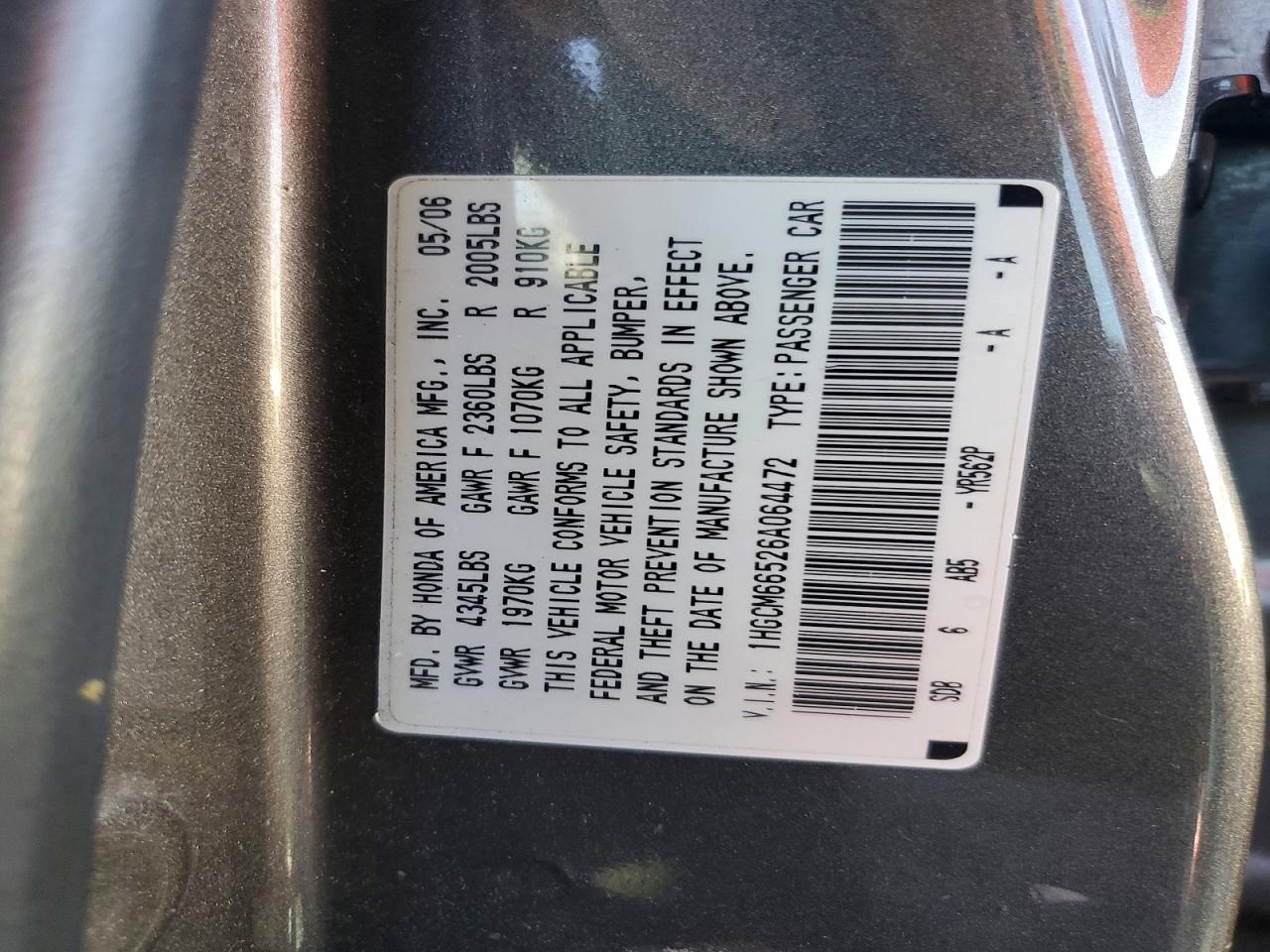 2006 HONDA ACCORD EX photo 12