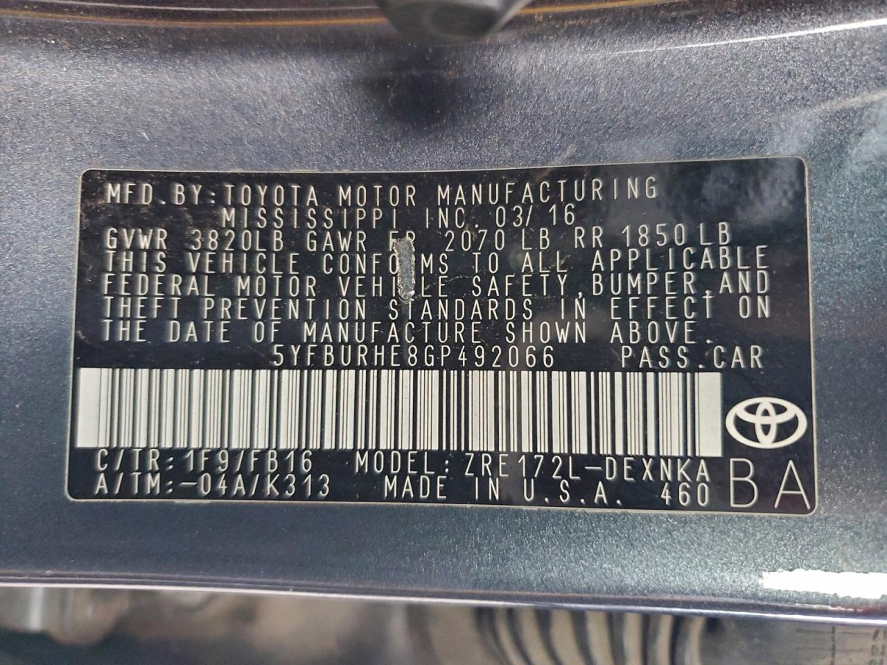 2016 TOYOTA COROLLA L photo 12