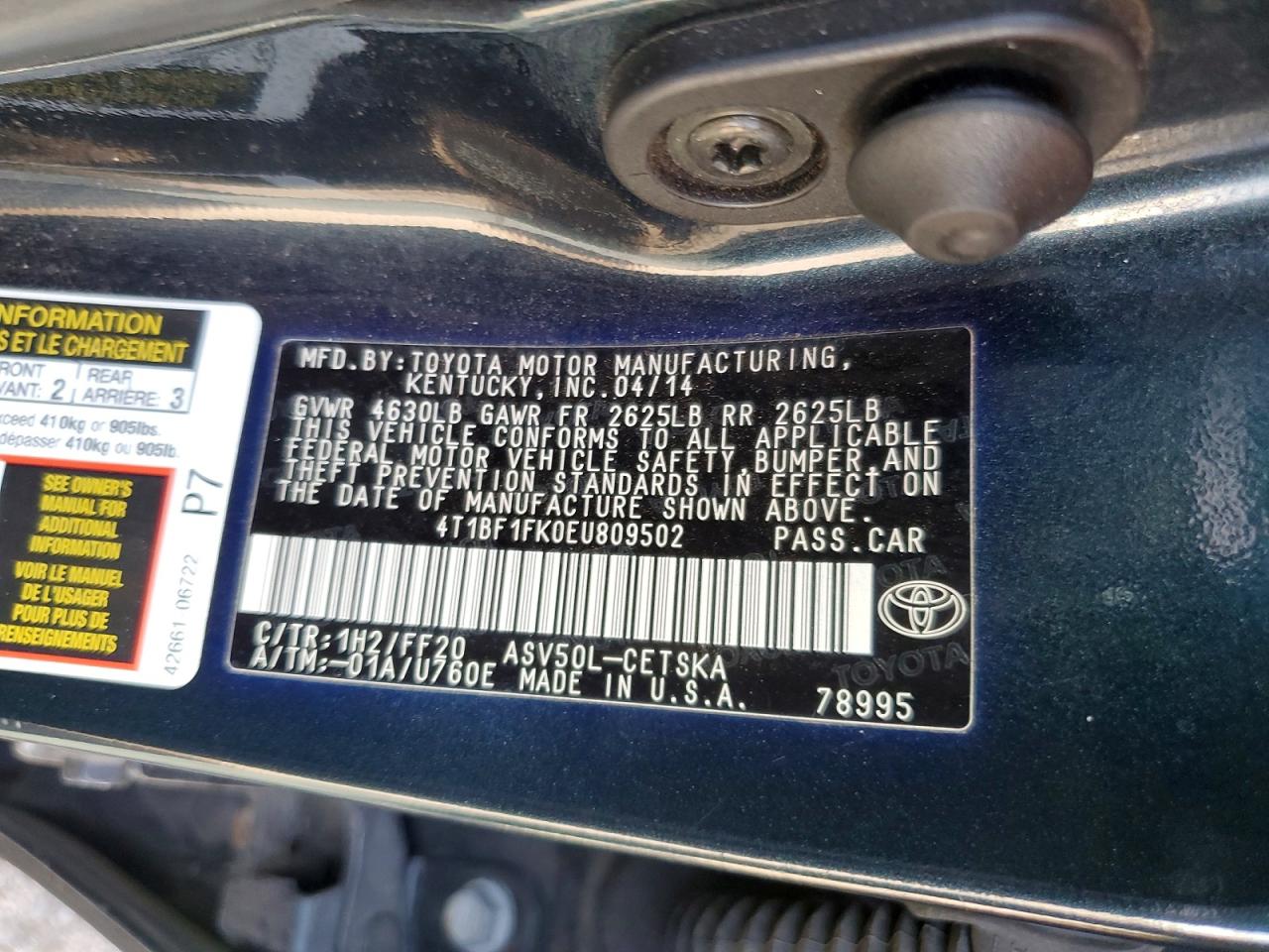 2014 TOYOTA CAMRY L photo 12