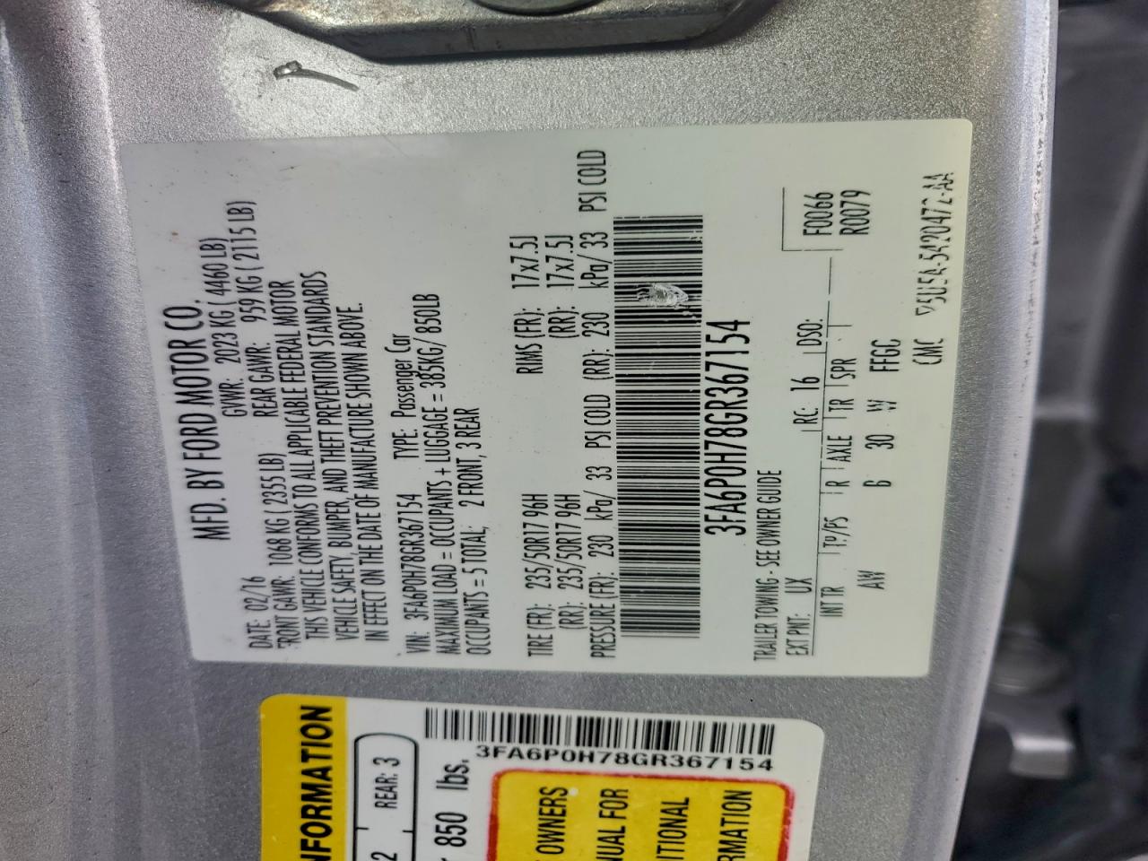 2016 FORD FUSION SE photo 12