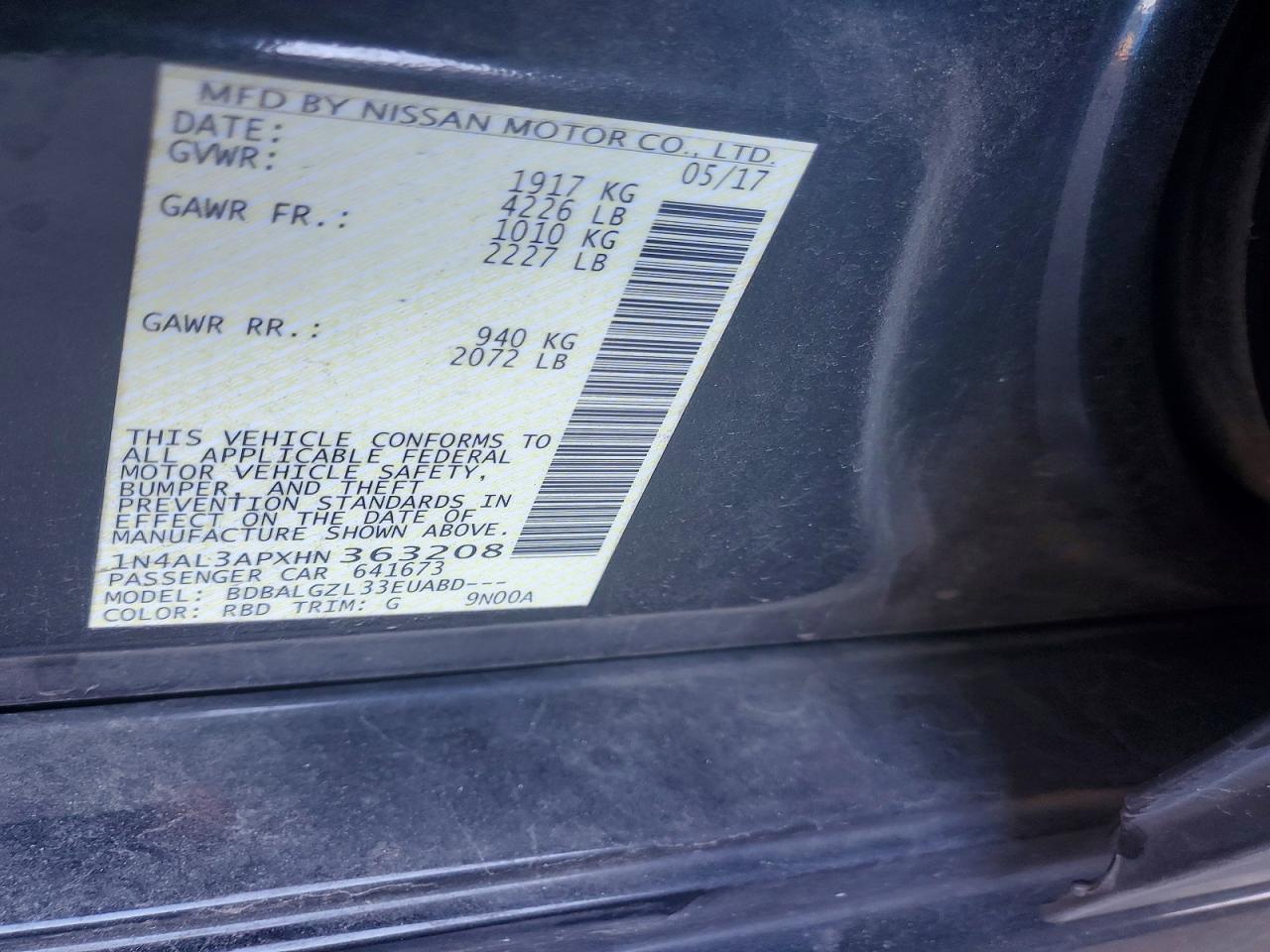 2017 NISSAN ALTIMA 2.5 photo 12