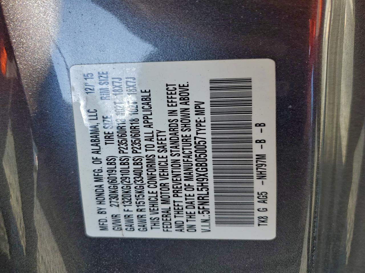 2016 HONDA ODYSSEY TOURING photo 13