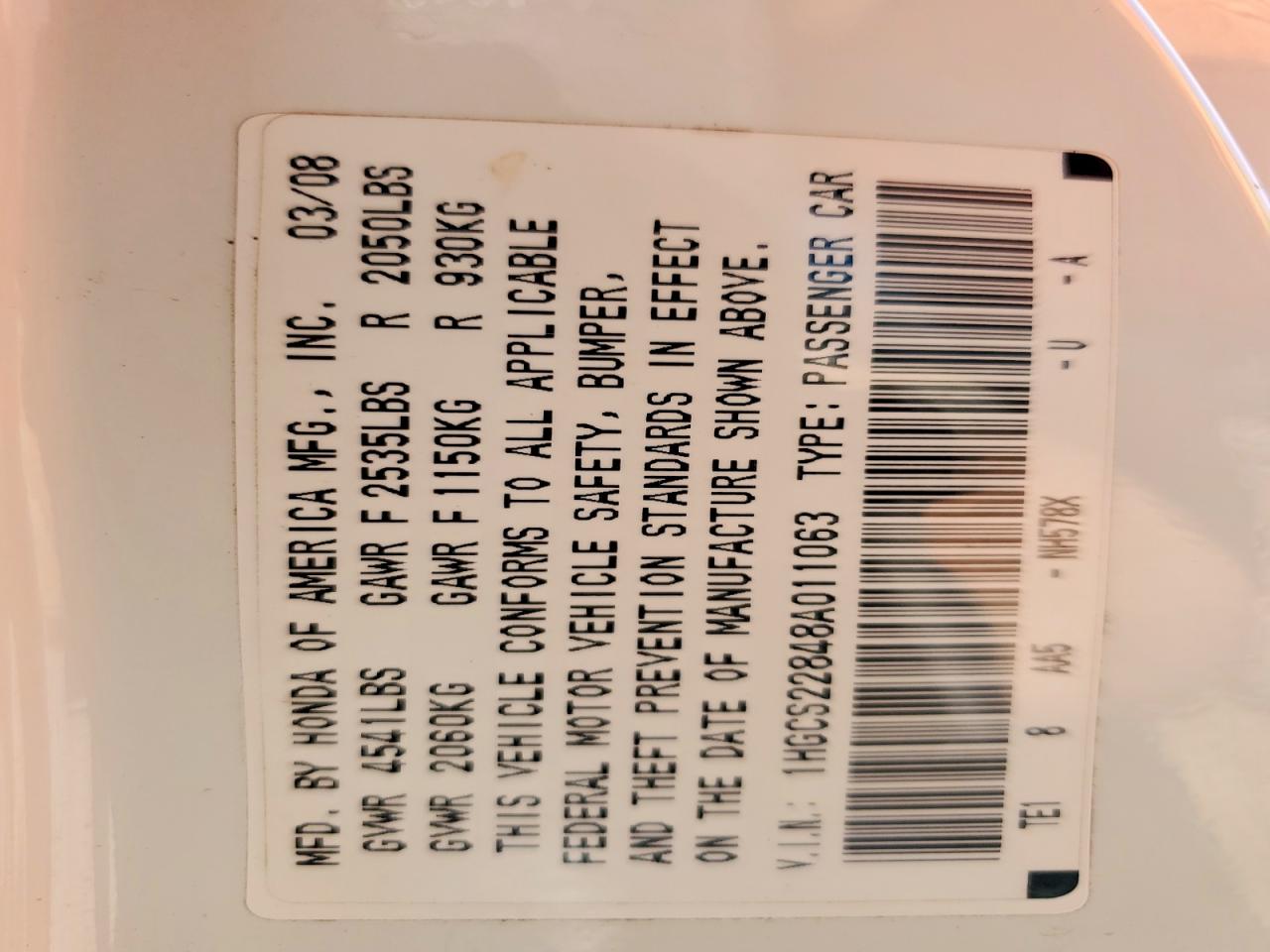 2008 HONDA ACCORD EXL photo 12
