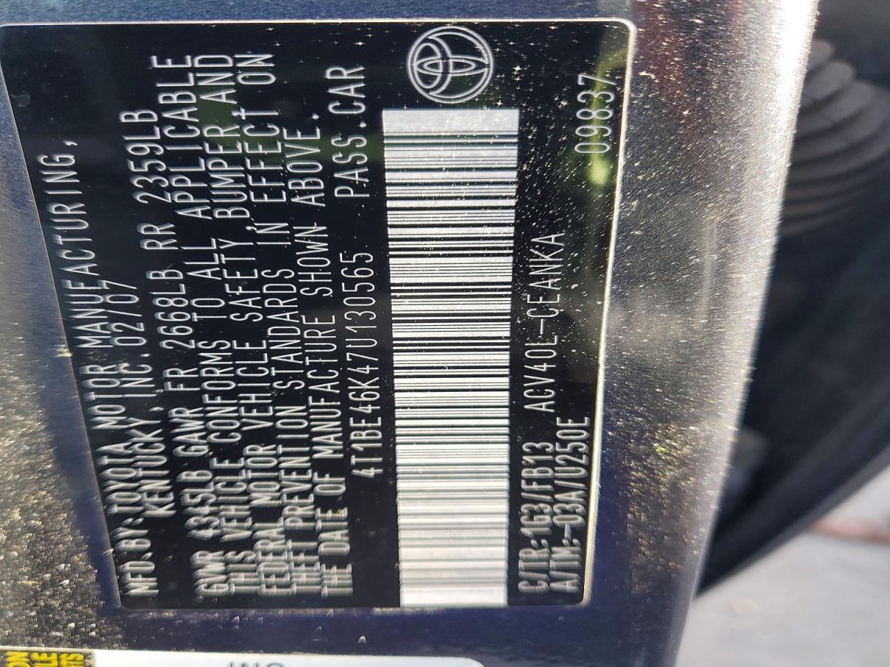 2007 TOYOTA CAMRY CE photo 12