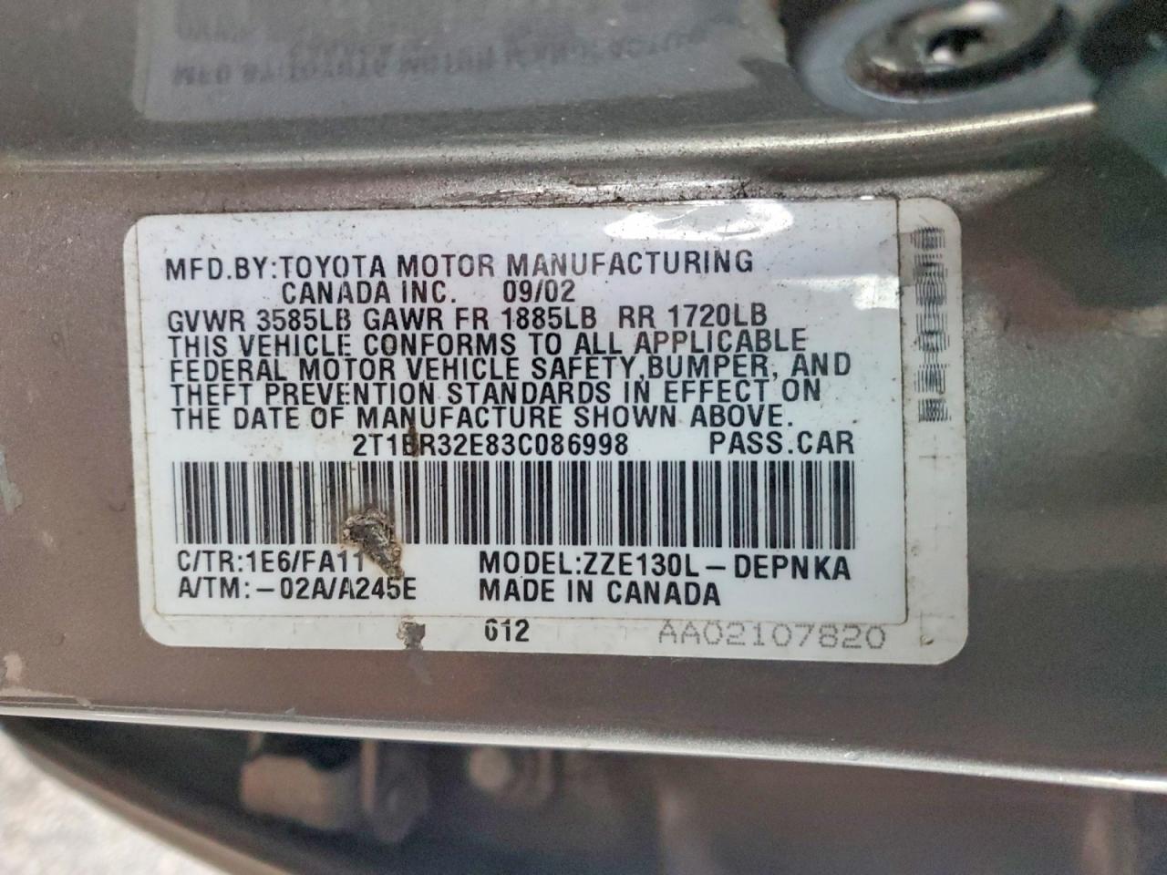 2003 TOYOTA COROLLA CE photo 12