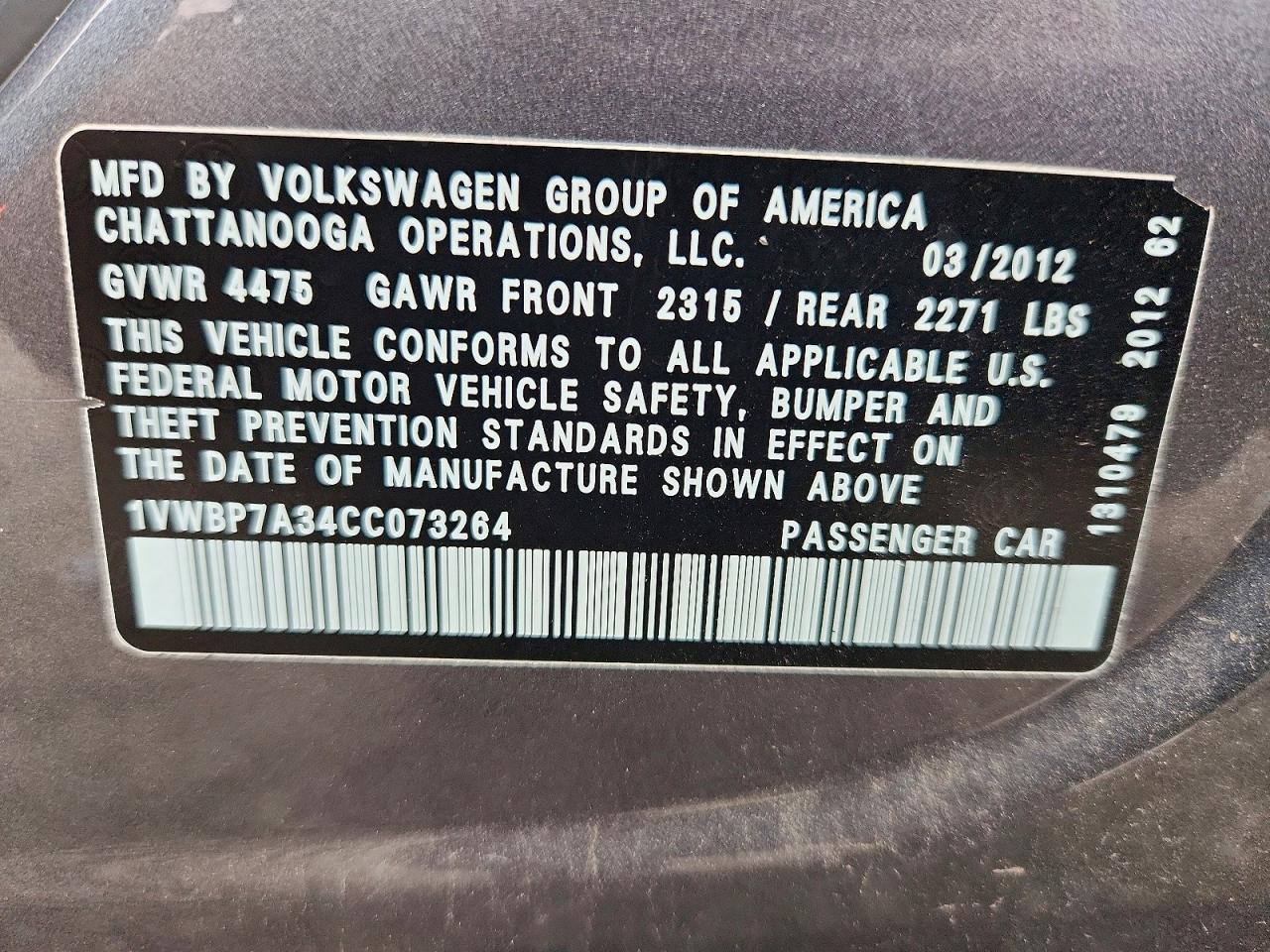 2012 VOLKSWAGEN PASSAT SE photo 13