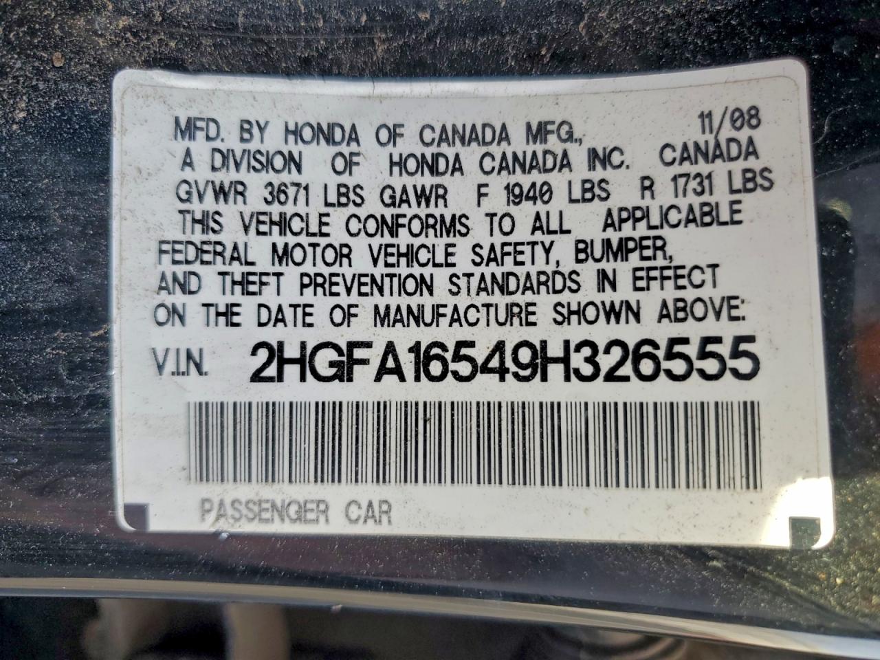 2009 HONDA CIVIC LX photo 12