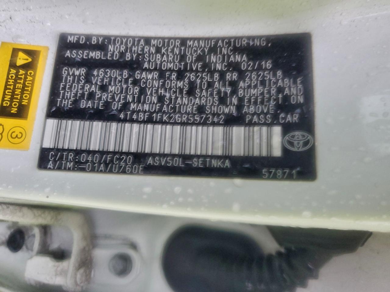 2016 TOYOTA CAMRY LE photo 12